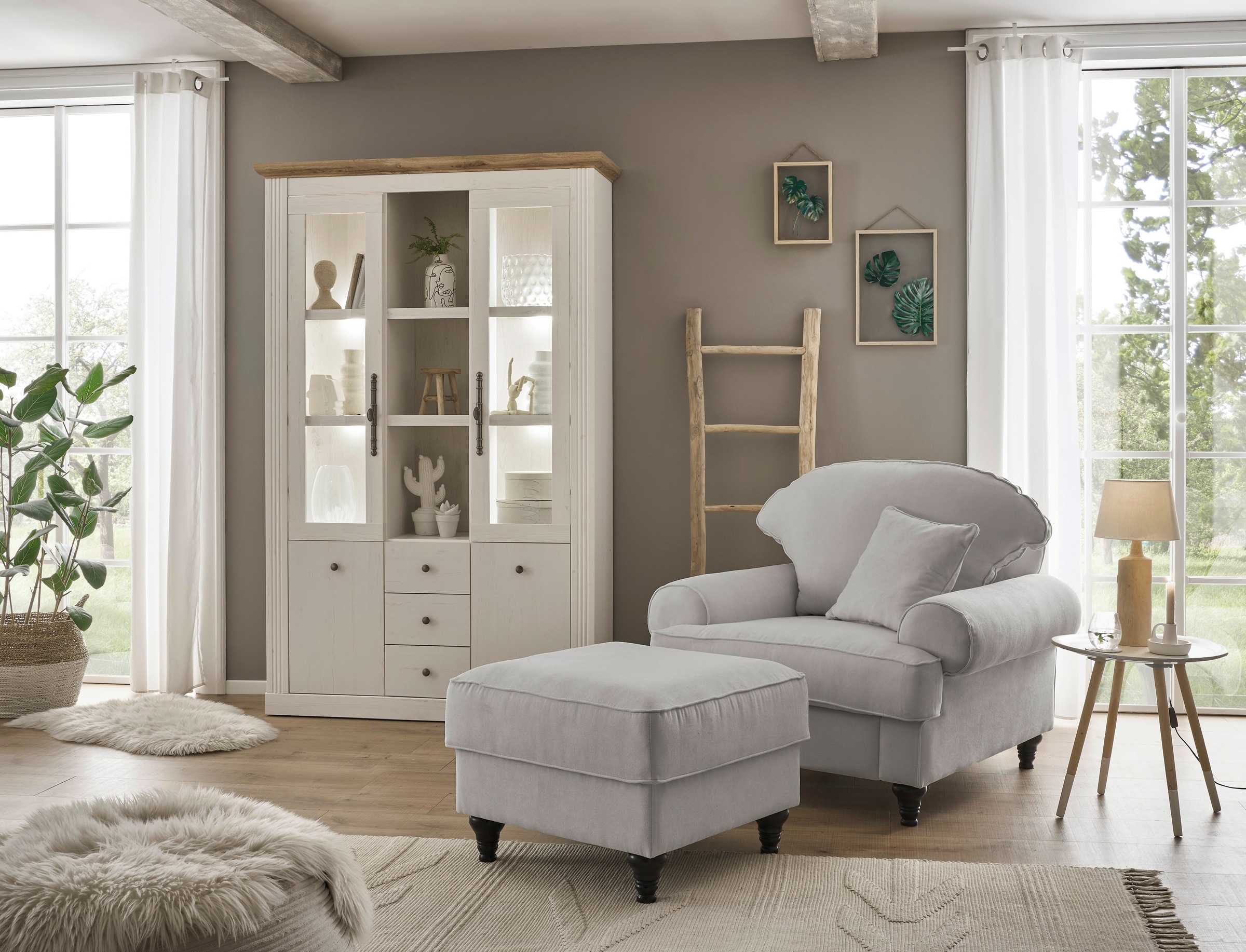 Home affaire Sessel »WESTMINSTER«, (Set, 2 St., 1Sessel, 1 Hocker), mit Federkern-Polsterung