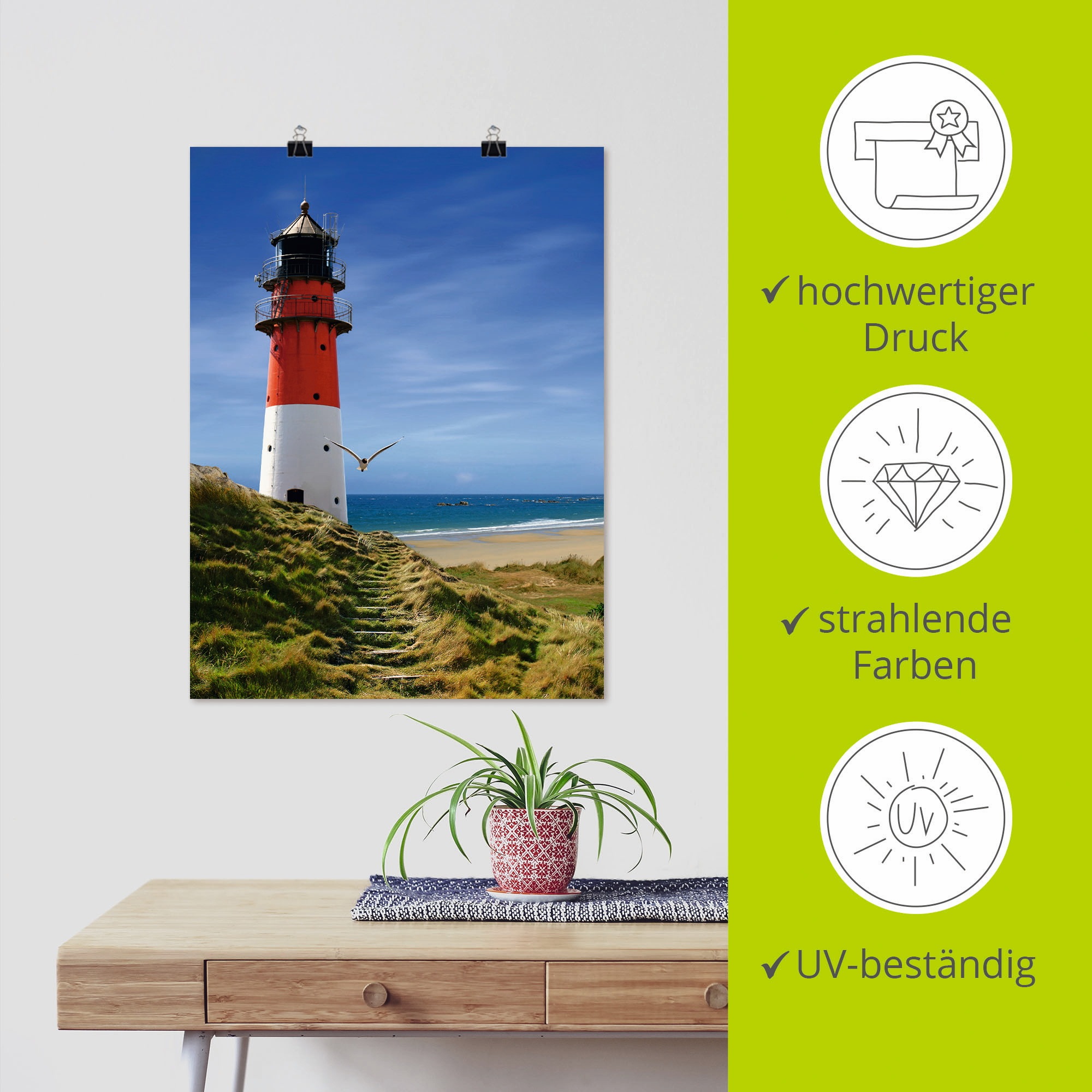 Artland Wandbild »Leuchtturm am Deich«, Gebäude, (1 St.), als Leinwandbild, Poster, Wandaufkleber in verschied. Grössen