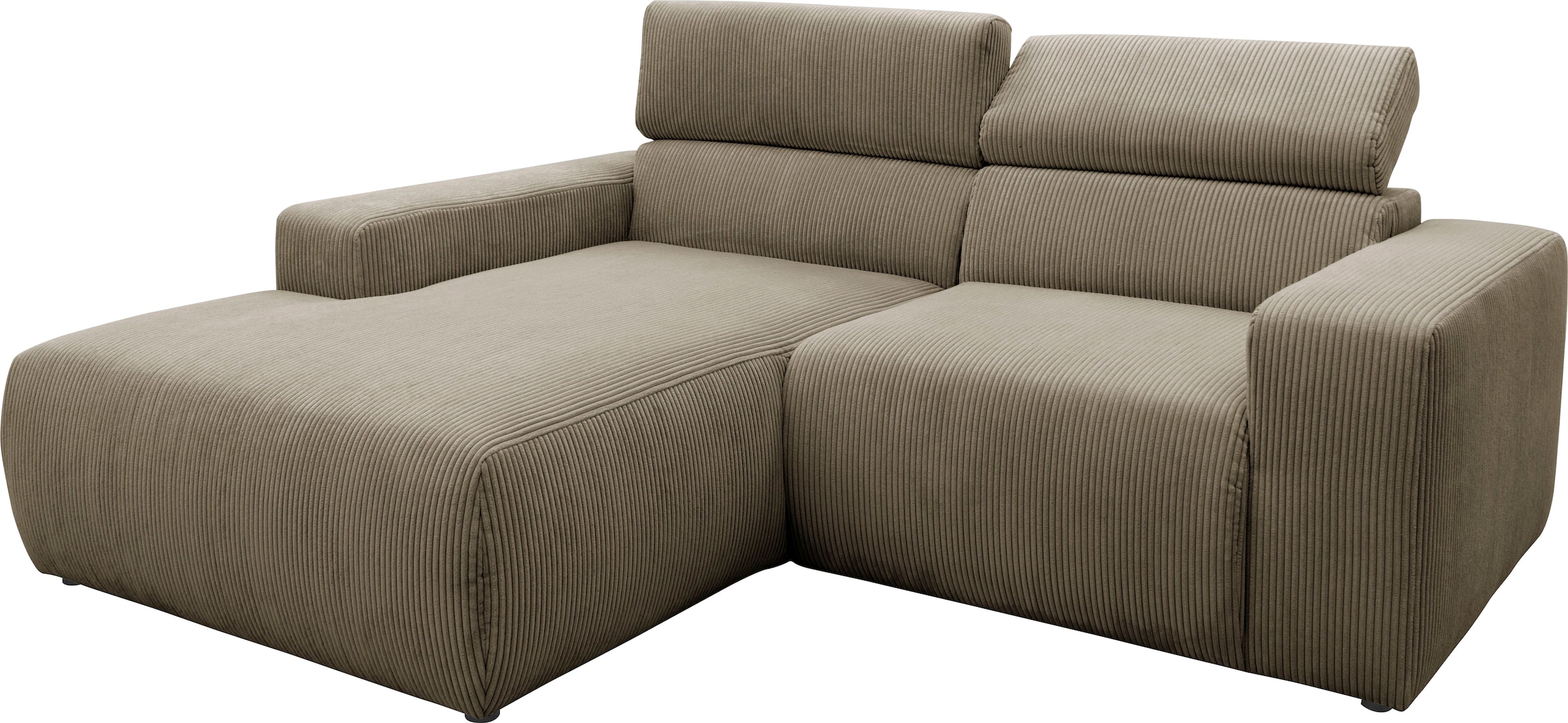 DOMO collection Ecksofa »Brandon B/T: 214/100 cm, belastbar bis 140kg/ Sitz, L-Form«, Cord, schlamm