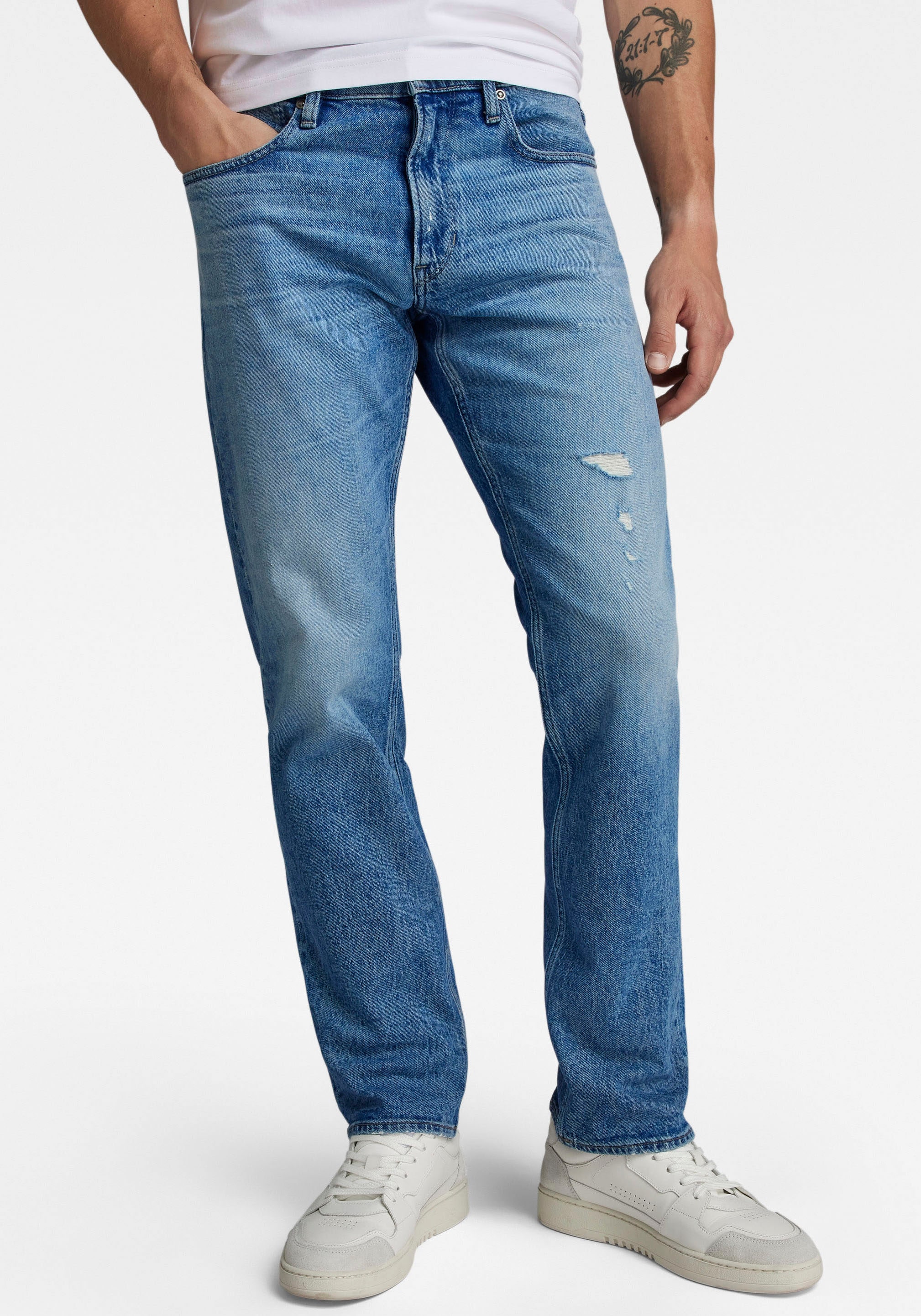 G-STAR Straight-Jeans "Mosa Straight" mit hellen Nähten