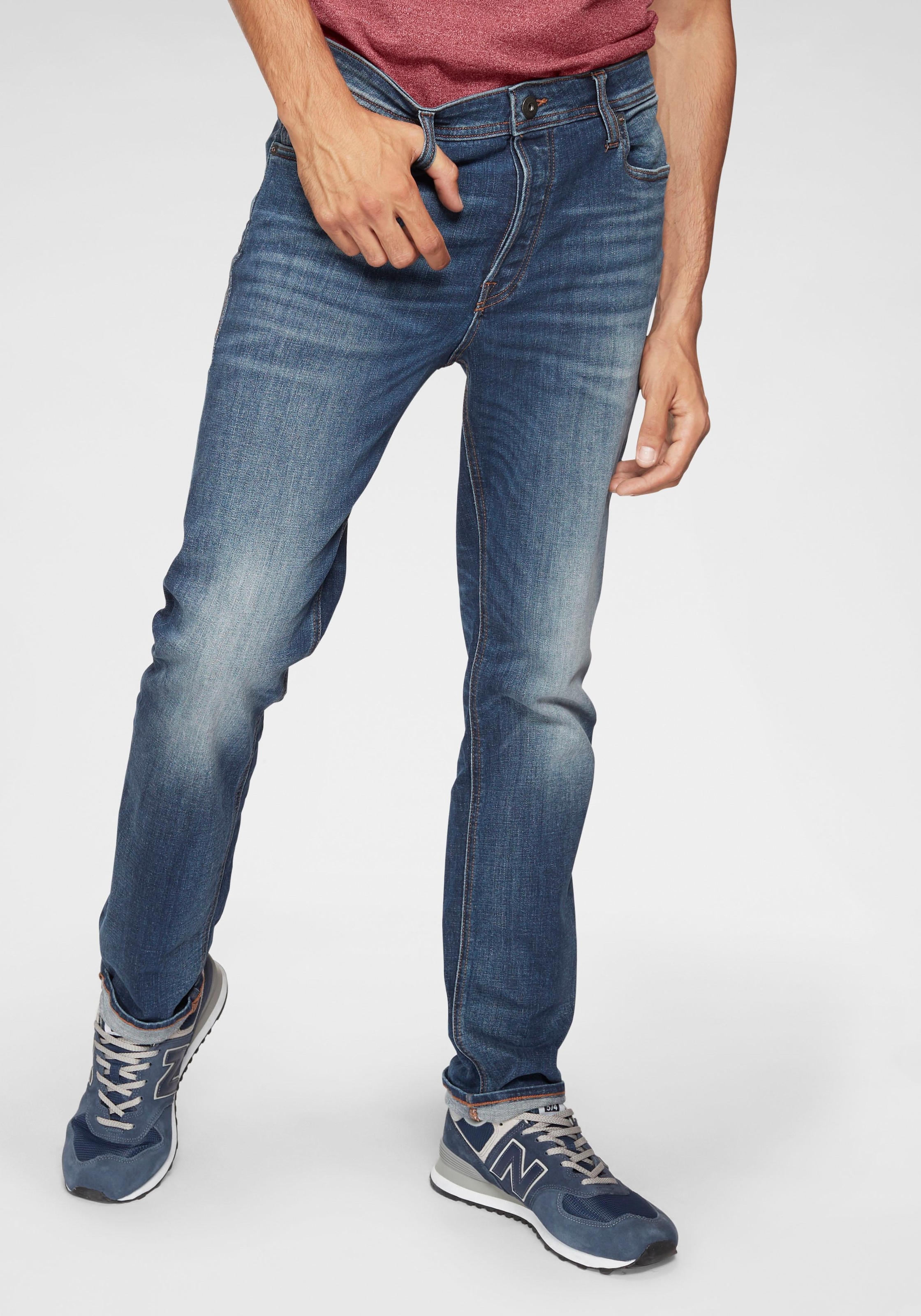Jack & Jones Slim-fit-Jeans »JJITIM mit Waschung und praktischen Taschen«, Abriebeffekte, modisch, slim fit, Denim