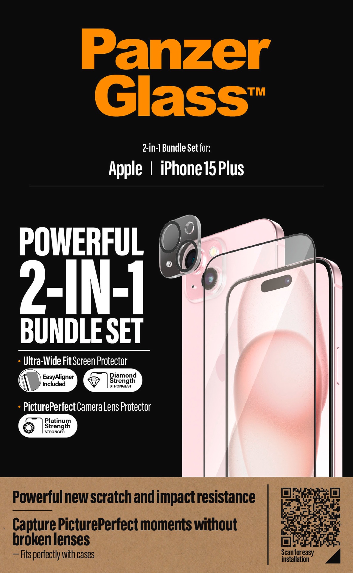 PanzerGlass Displayschutzglas »2-in-1-Pack Screen und Camera Protector«, für iPhone 15 Plus, Ultra Wide Fit