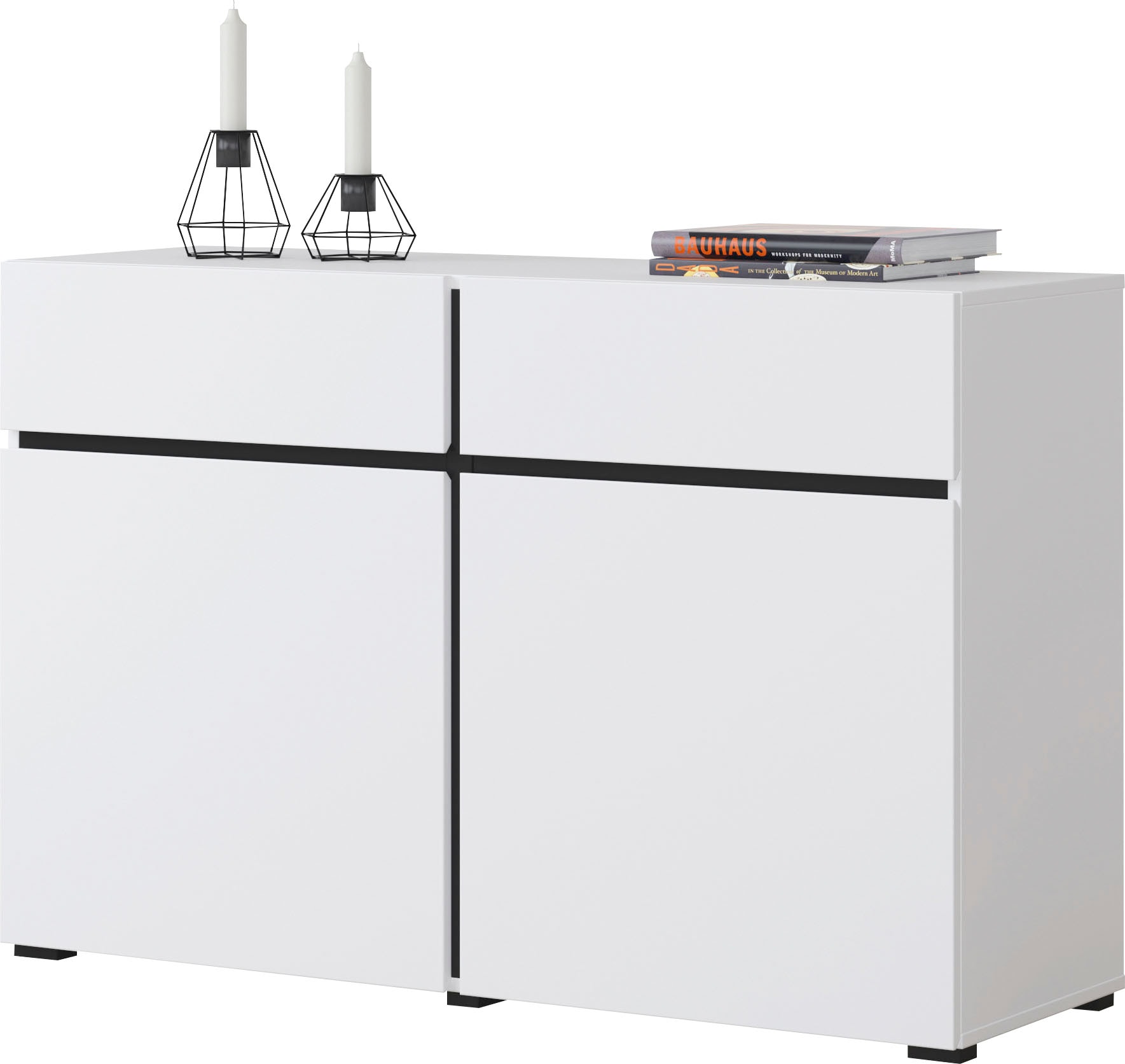 INOSIGN Sideboard »Cross,Breite 119,5 cm, moderne grifflose Kommode,2 Türen/2 Schubkästen«, Schubladenschrank,Anrichte mit viel Stauraum, Einlegeböden verstellbar