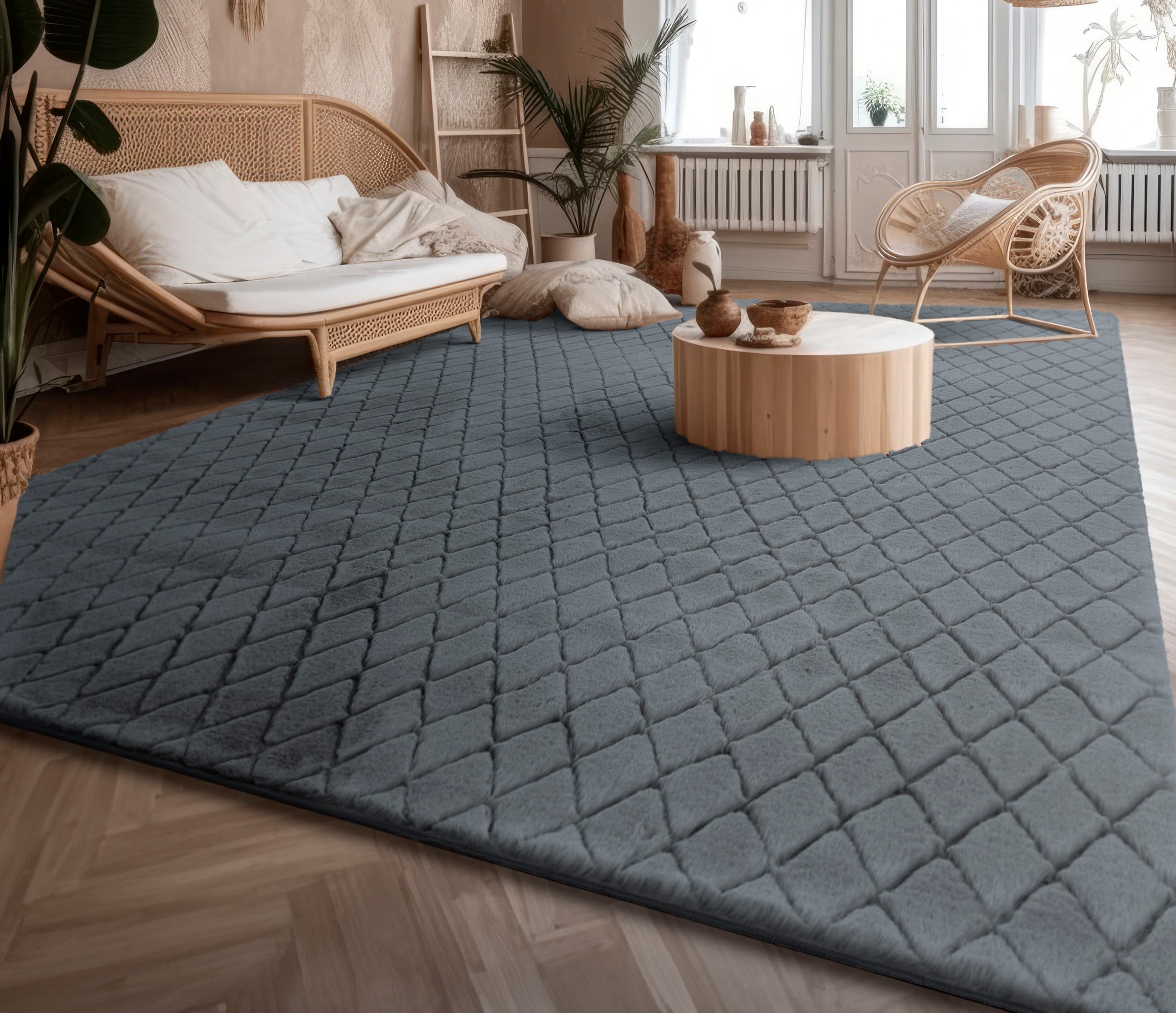 Paco Home Hochflor-Teppich »Arnheim 742«, rechteckig, Uni Farben, Rauten Muster, besonders weich, Hoch-Tief Effekt