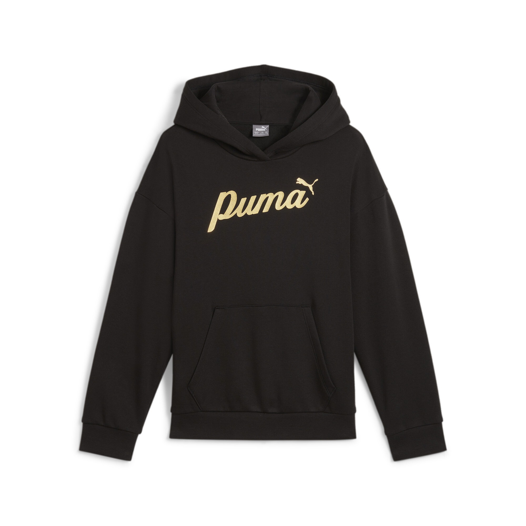 PUMA Kapuzensweatshirt »ESS+ SCRIPT METALLIC HOODIE FL G«, für Jugendliche, mit Print-Applikation, mit Kängurutasche