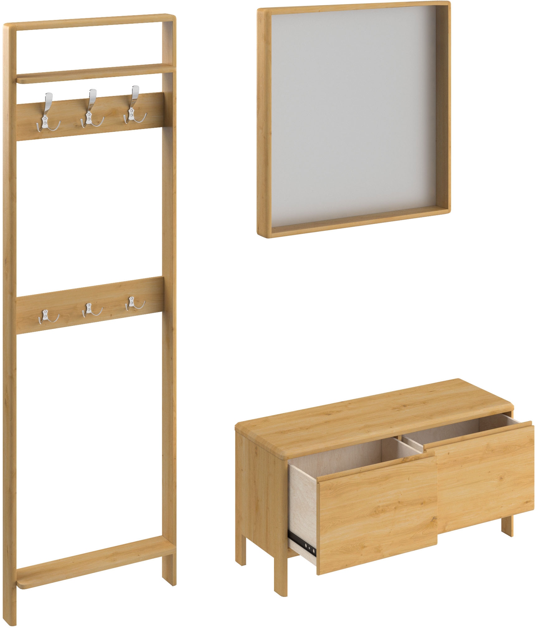Home affaire Garderoben-Set »Luven«, (Set, 3 St.), zertifiziertes Massivholz, bestehend aus Spiegel, Paneel und Kommode