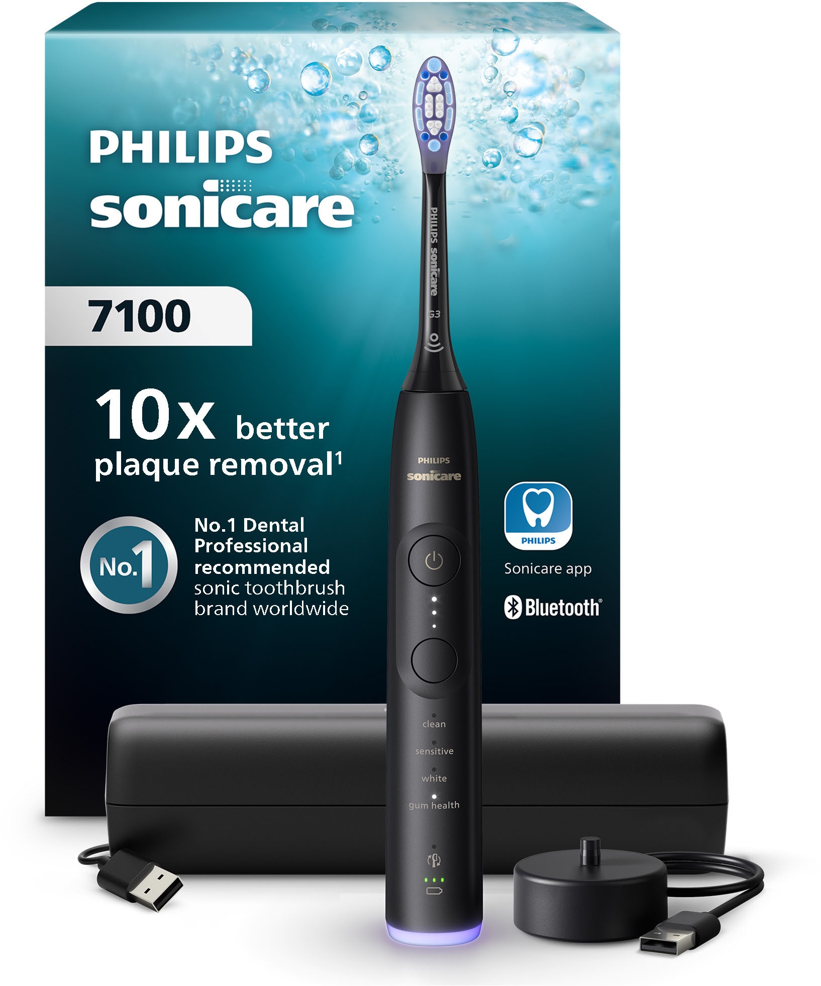 Philips Sonicare Elektrische Zahnbürste "Series 7100 HX7421/01" 1 Stk. Aufsteckbürsten mit visueller Andruckkontrolle, 7 Putzeinstellungen, inkl. Reiseetui