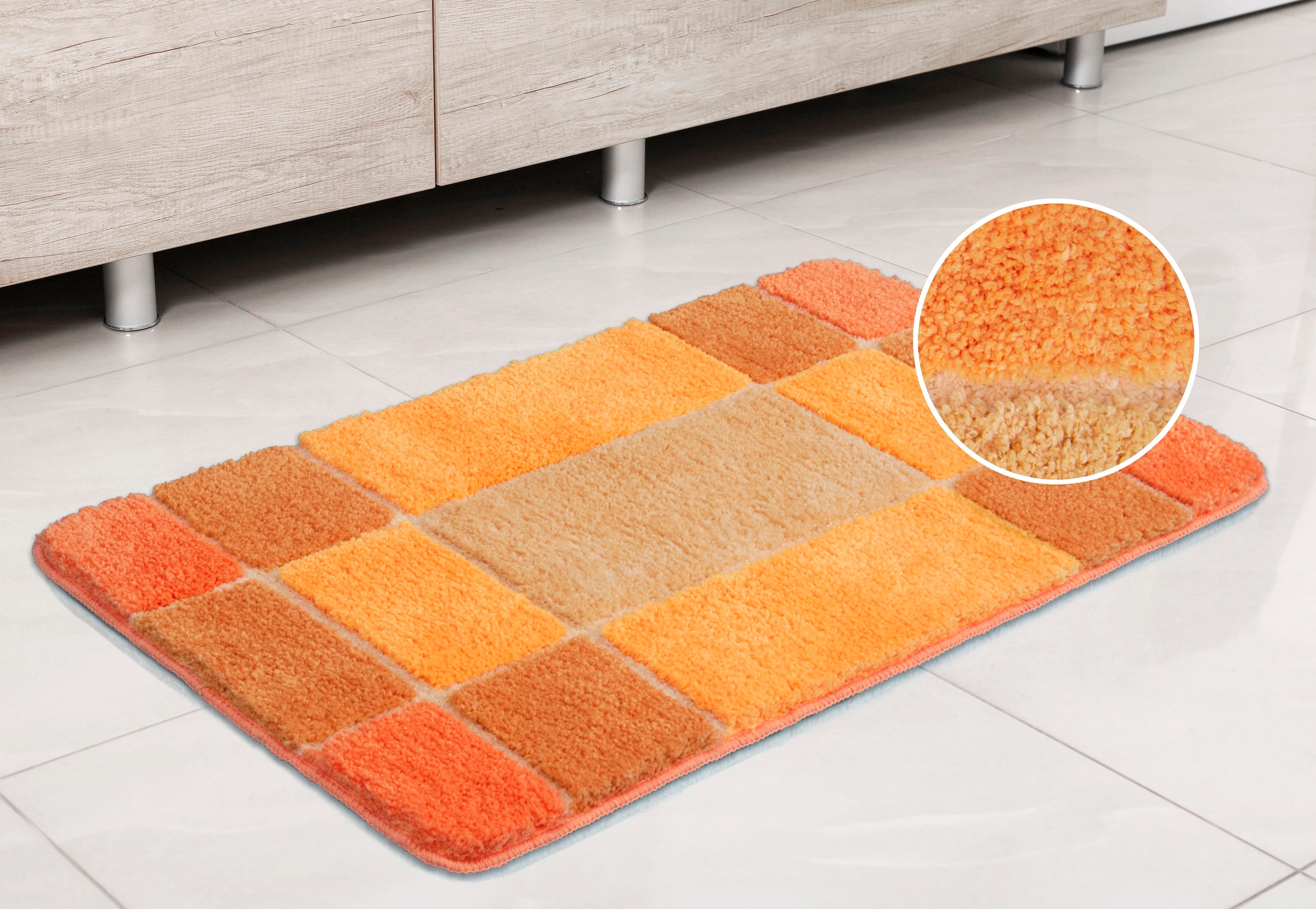 my home Badematte »Pia«, rutschhemmend beschichtet, strapazierfähig-fussbodenheizungsgeeignet-schnell trocknend, Badteppich, karierte Badematten, rechteckig, rund & als 3-tlg. Set