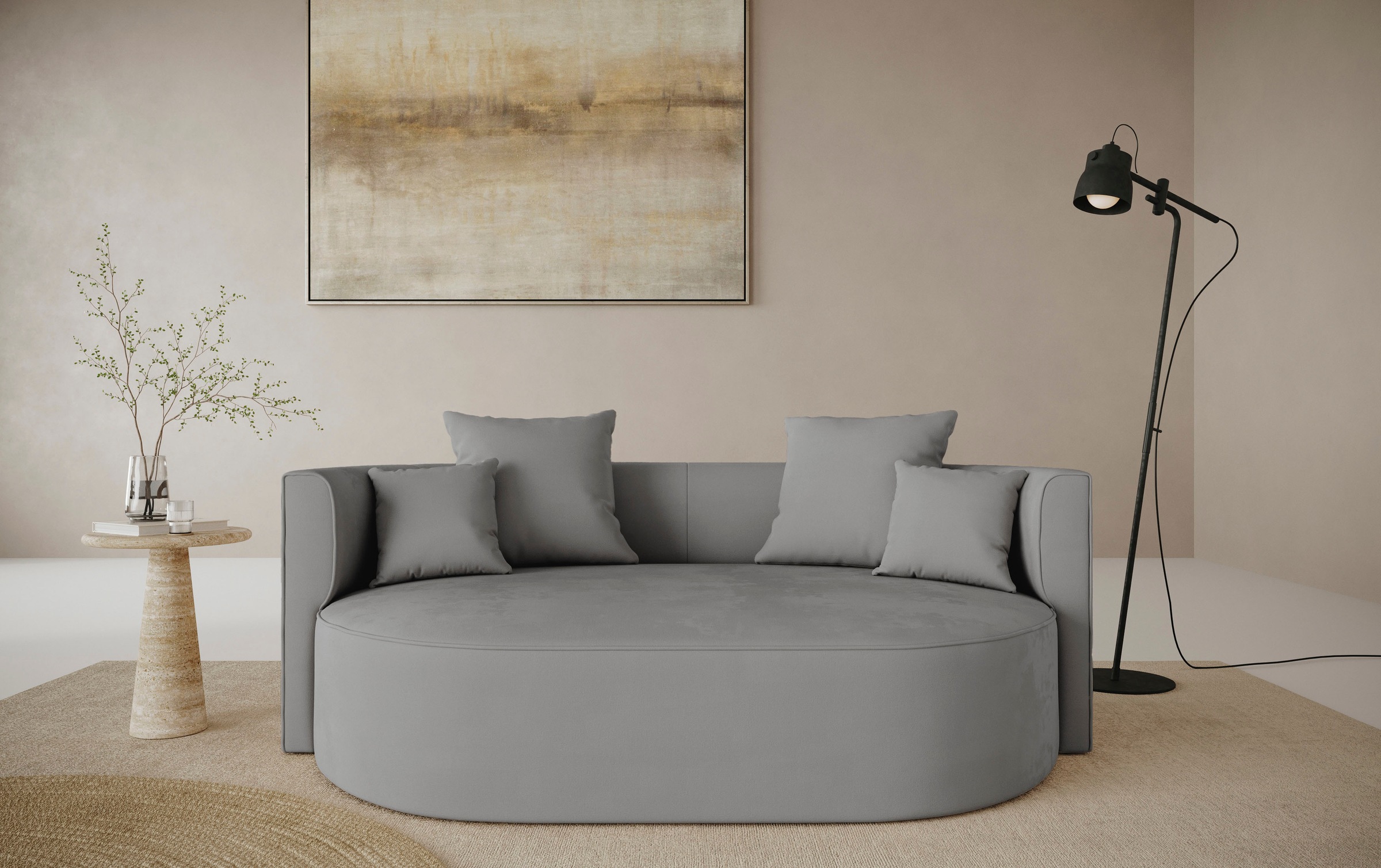 LeGer Home by Lena Gercke 2,5-Sitzer »ISALIE, rundes Loungesofa, mit Kissen, perfekt gepolstert«, moderne Stoffe, mit 4 Zierkissen, extra grosse Sitzfläche