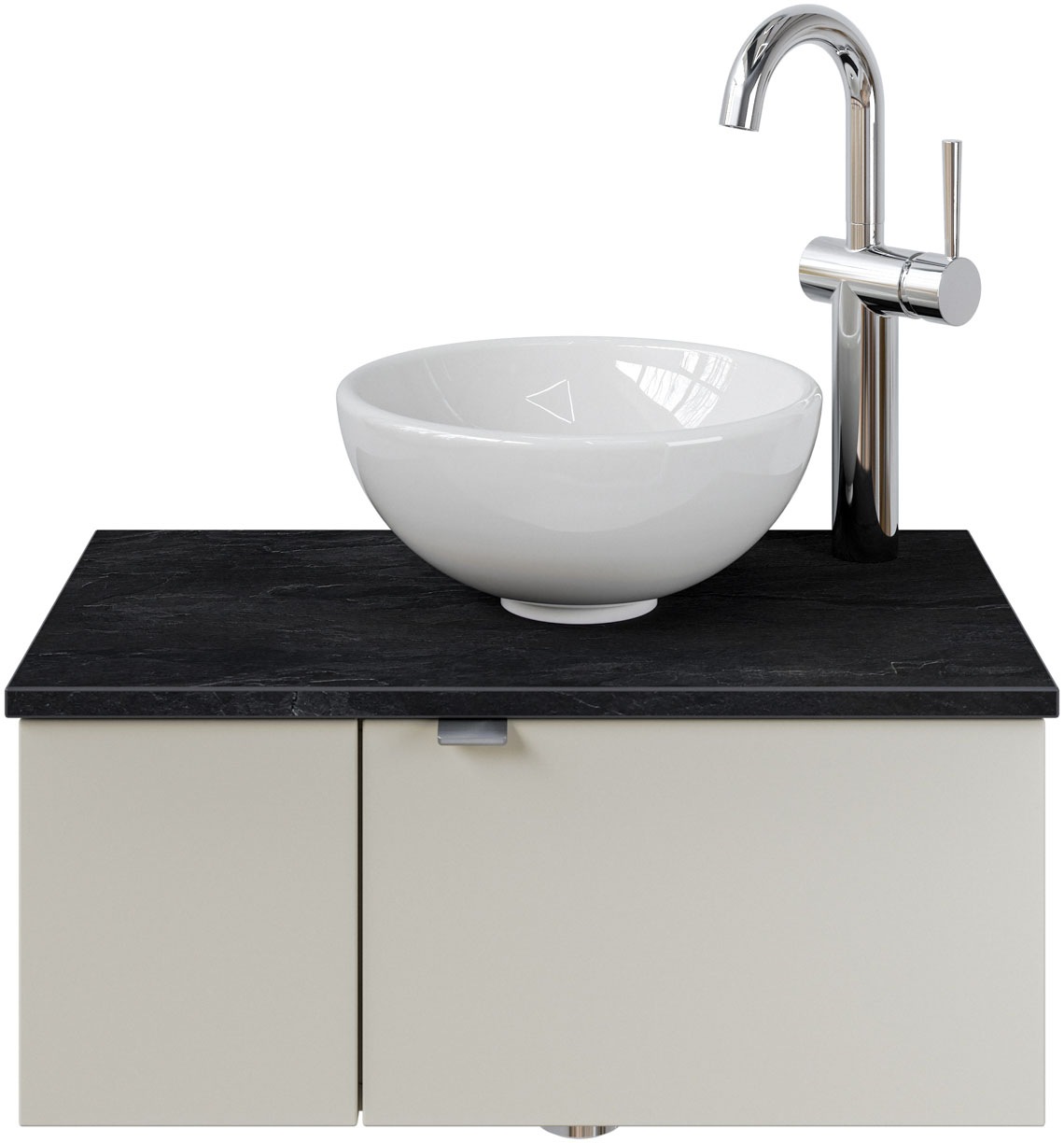 Saphir Waschtisch "Serie 6915 Waschschale mit Unterschrank für Gästebad, Gäste WC" Keramik-Aufsatzbecken, Waschtischplatte, Waschtischunterschrank, 3 Stk. tlg. 61 cm mit Keramik-Aufsatzbecken, 2 Türen und 1 Fach