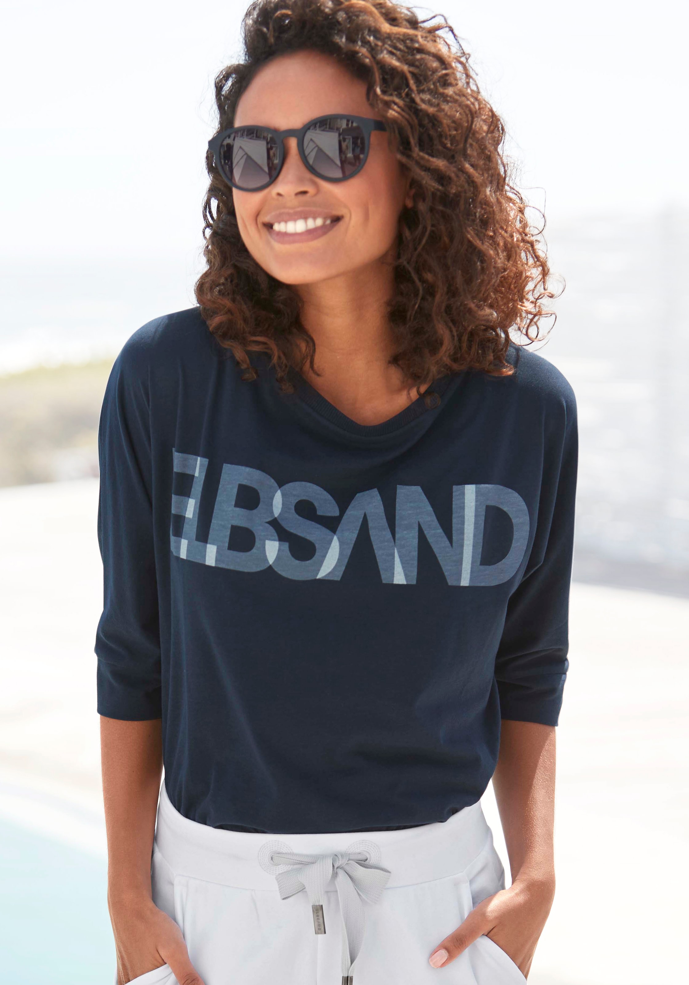 Elbsand 3/4-Arm-Shirt, mit Logodruck, Baumwoll-Mix, bei lockere online bestellen Passform Jelmoli-Versand Schweiz