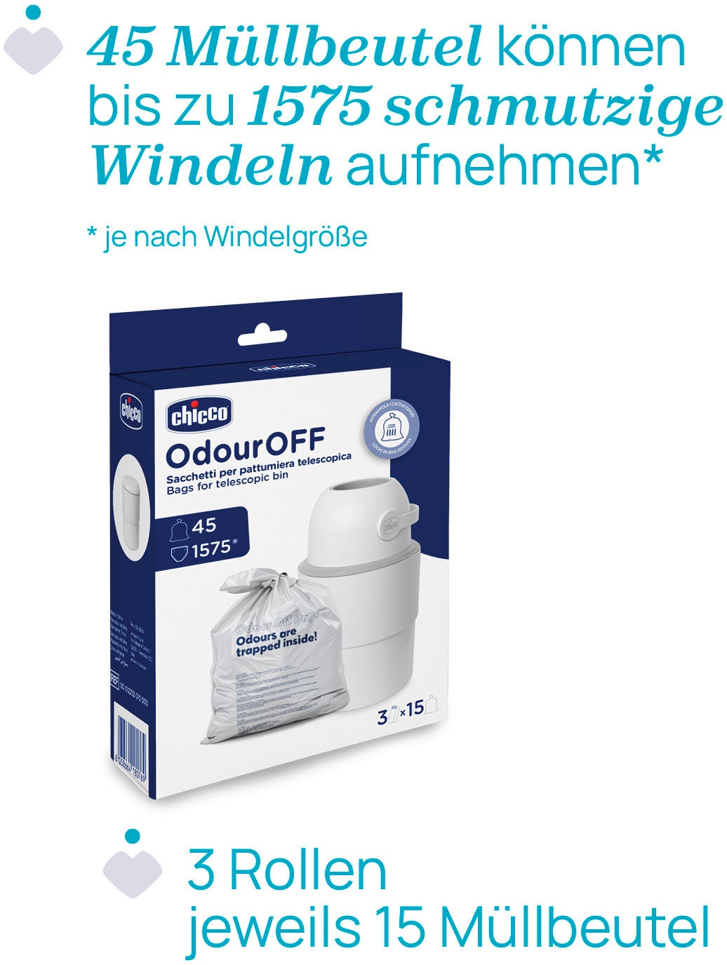 Chicco Windeleimer »Müllbeutel Odour Off 3x15 Stück«