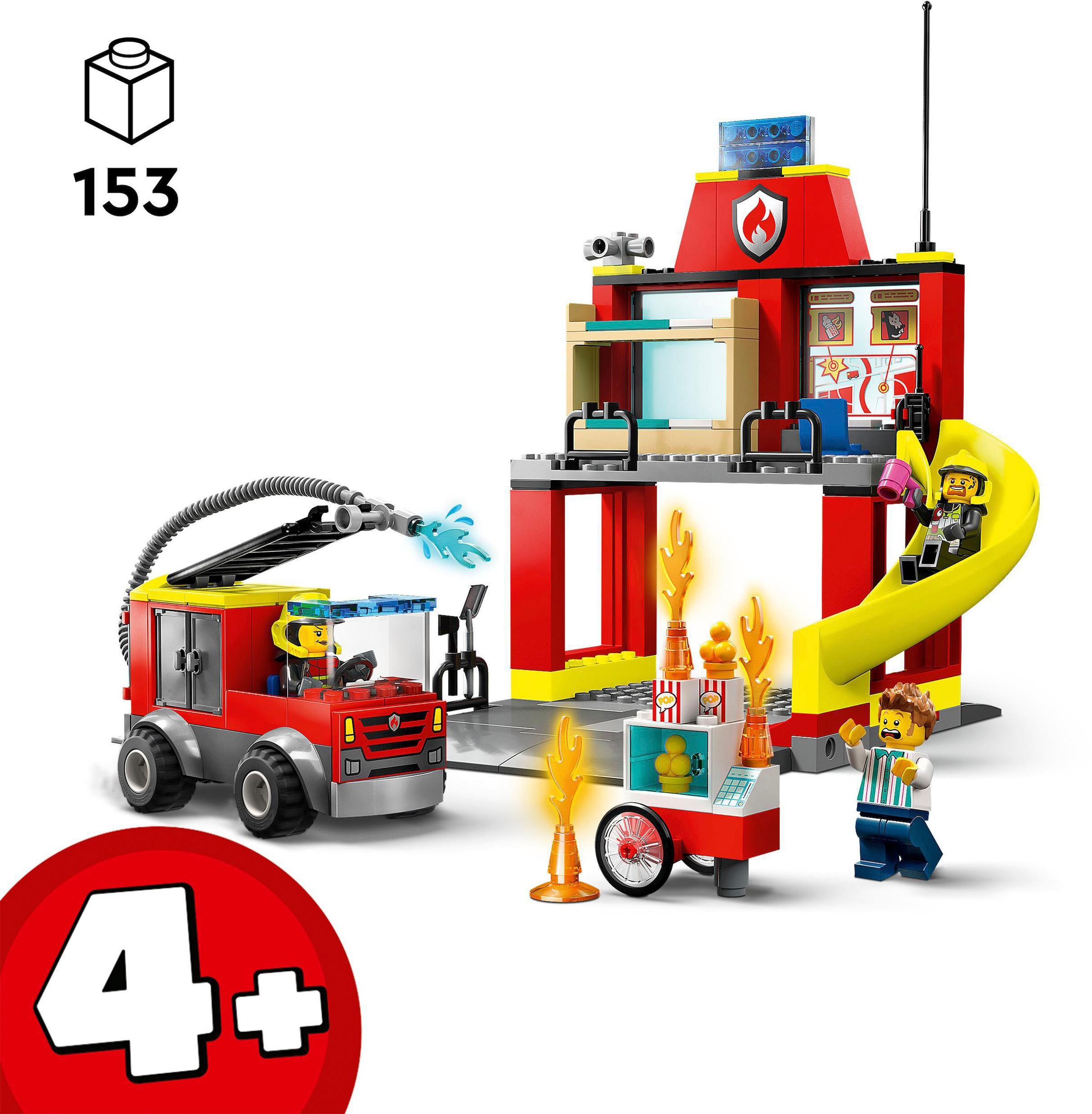 LEGO® Konstruktionsspielsteine »Feuerwehrstation und Löschauto (60375), LEGO® City«, (153 St.), Made in Europe