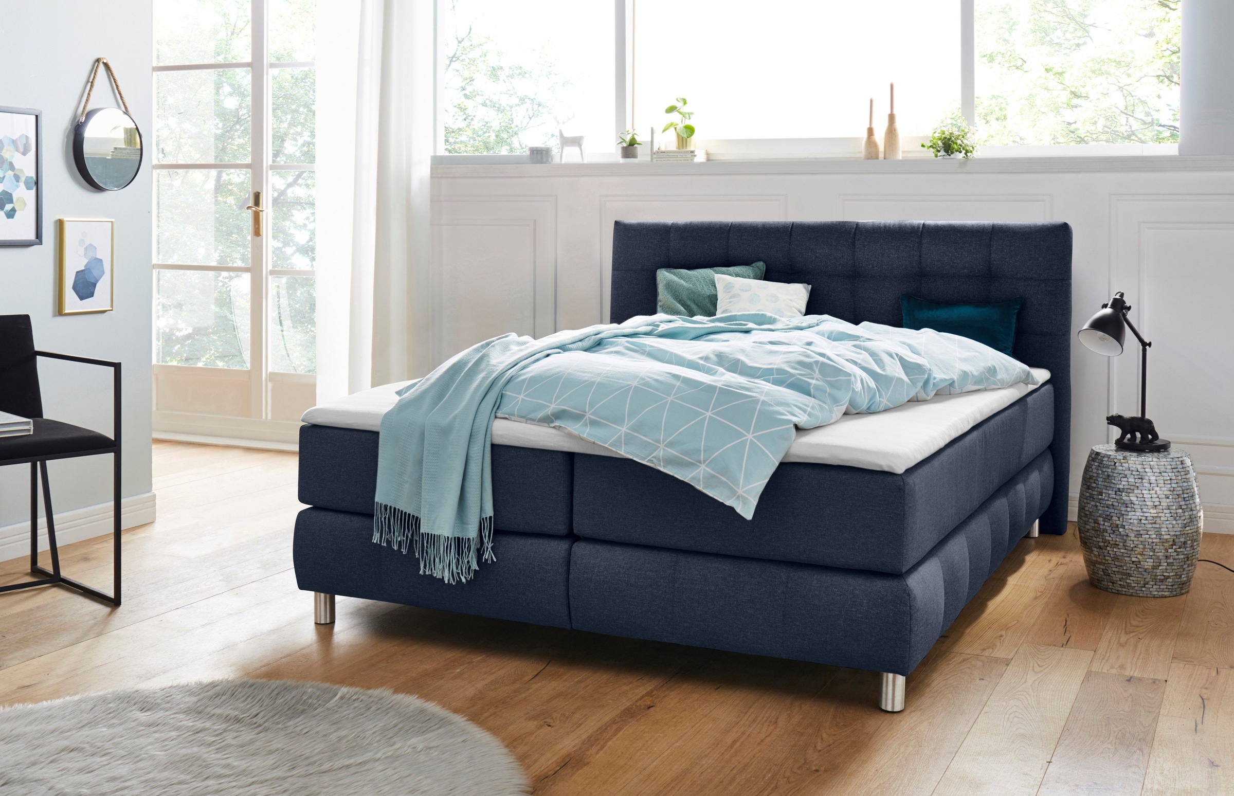 Home affaire Boxspringbett "Salo XXL" in Samtoptik oder Struktur, 6 Breiten in Überlänge 220cm, 4 Härtegrade
