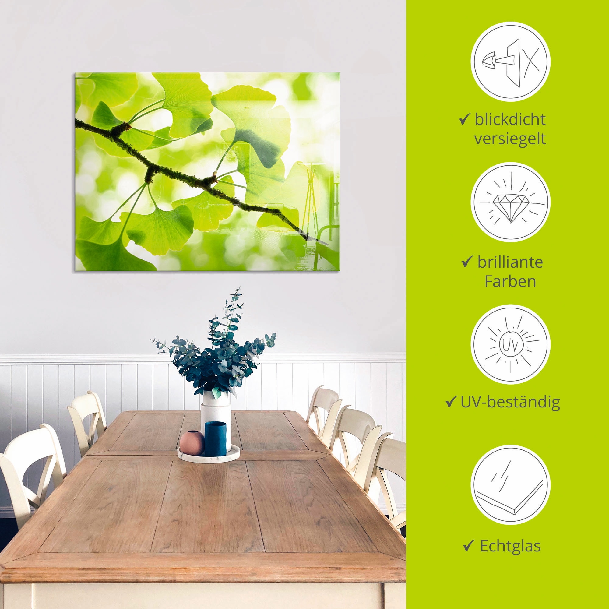 Artland Glasbild »Ginkgo«, Blätter, (1 St.), in verschiedenen Grössen