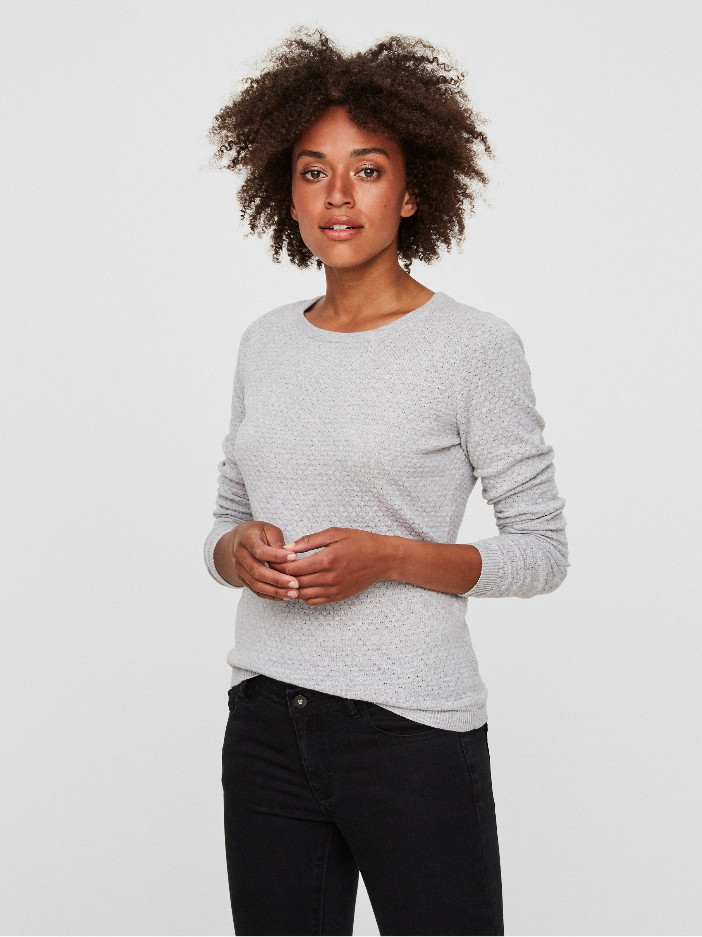 Vero Moda Rundhalspullover "VMCARE STRUCTURE LS O-NECK BLOUSE" aus Baumwolle