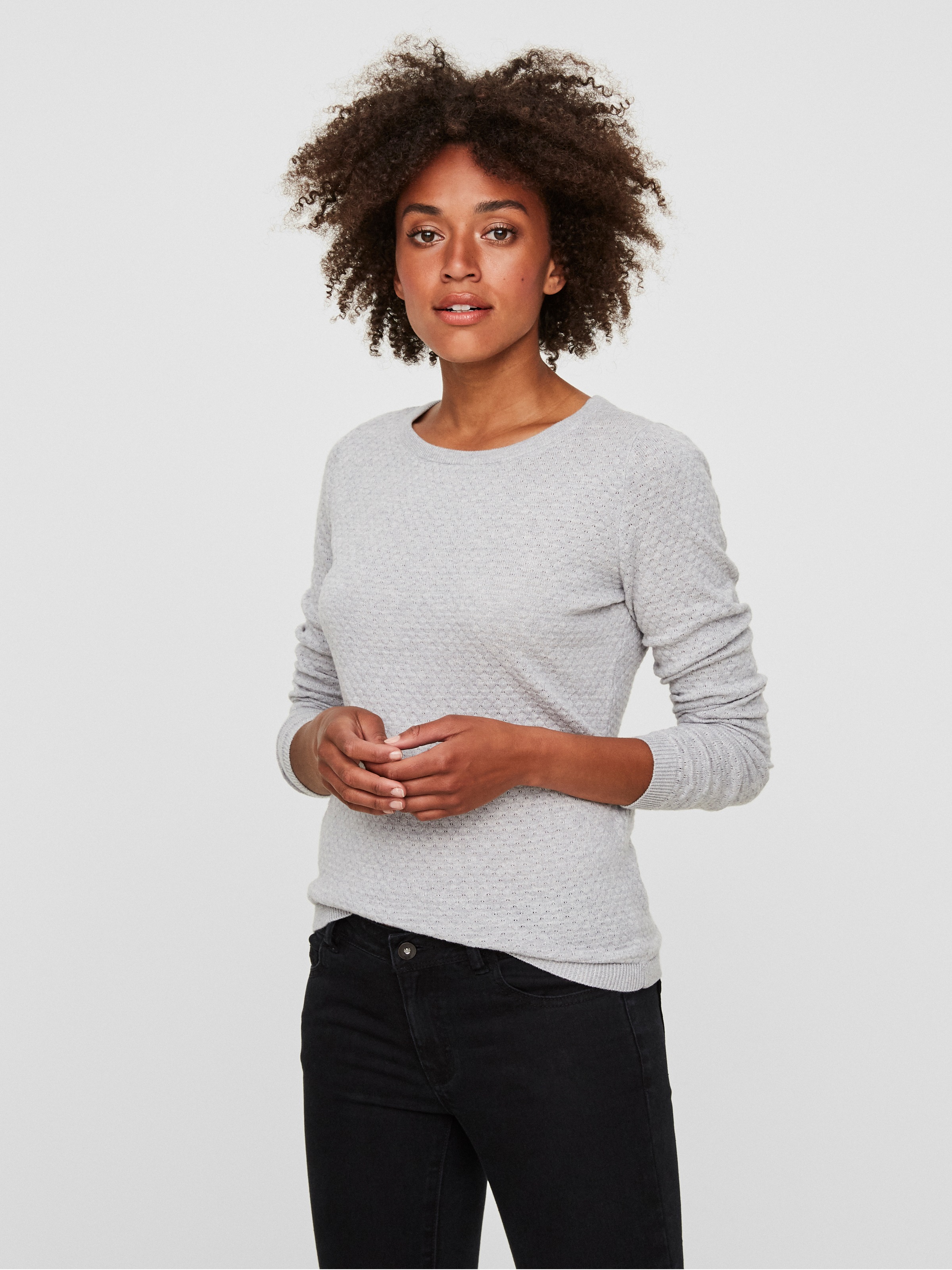 Vero Moda Rundhalspullover »VMCARE STRUCTURE LS O-NECK BLOUSE« aus Bio-Baumwolle