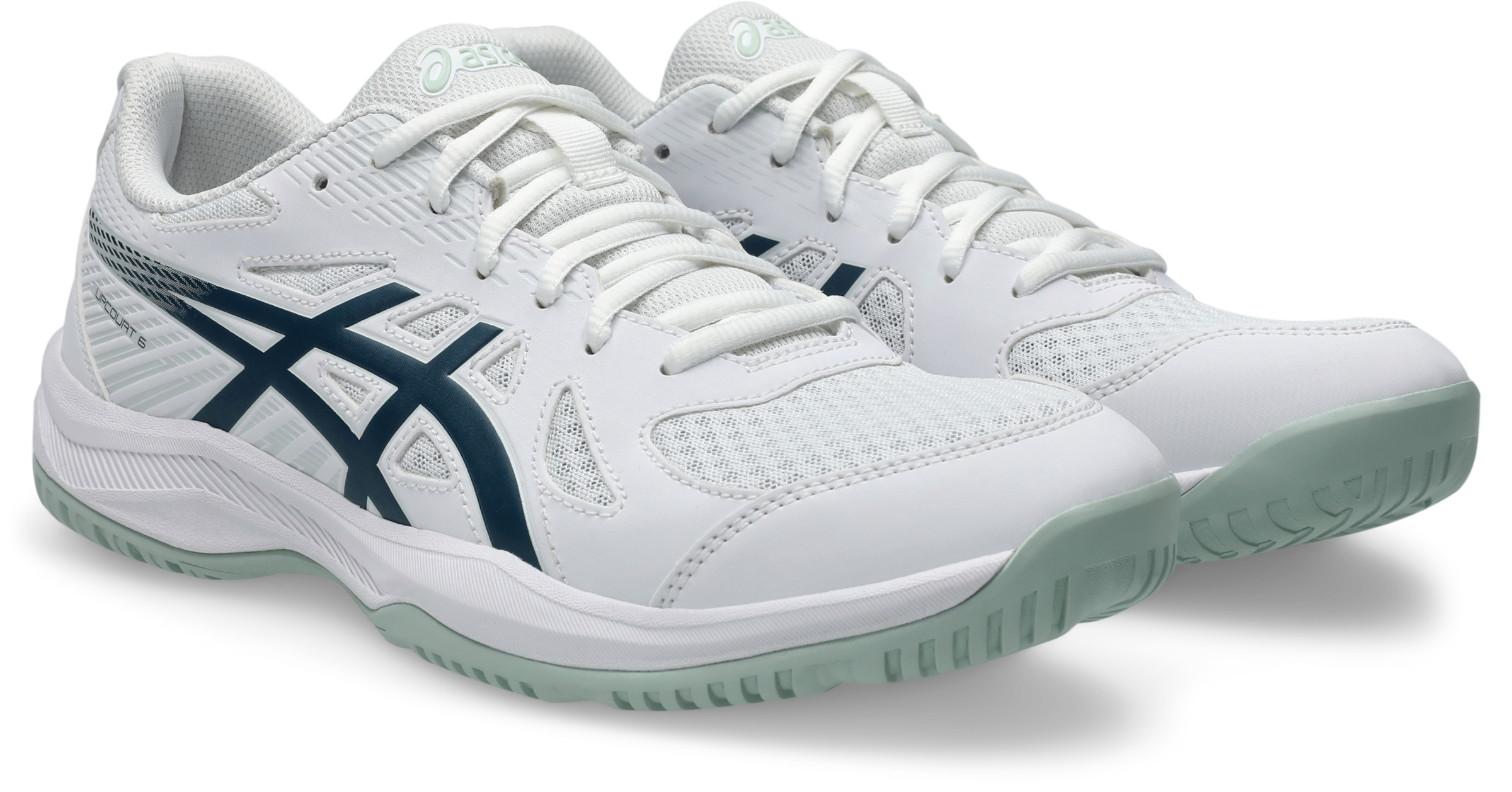 Asics, Herren, Hallenschuh »UPCOURT 6« besonders geeignet für Handball und Volleyball, weiß, tranquil teal, 49, Hochwertiger Hallenschuh von Asics