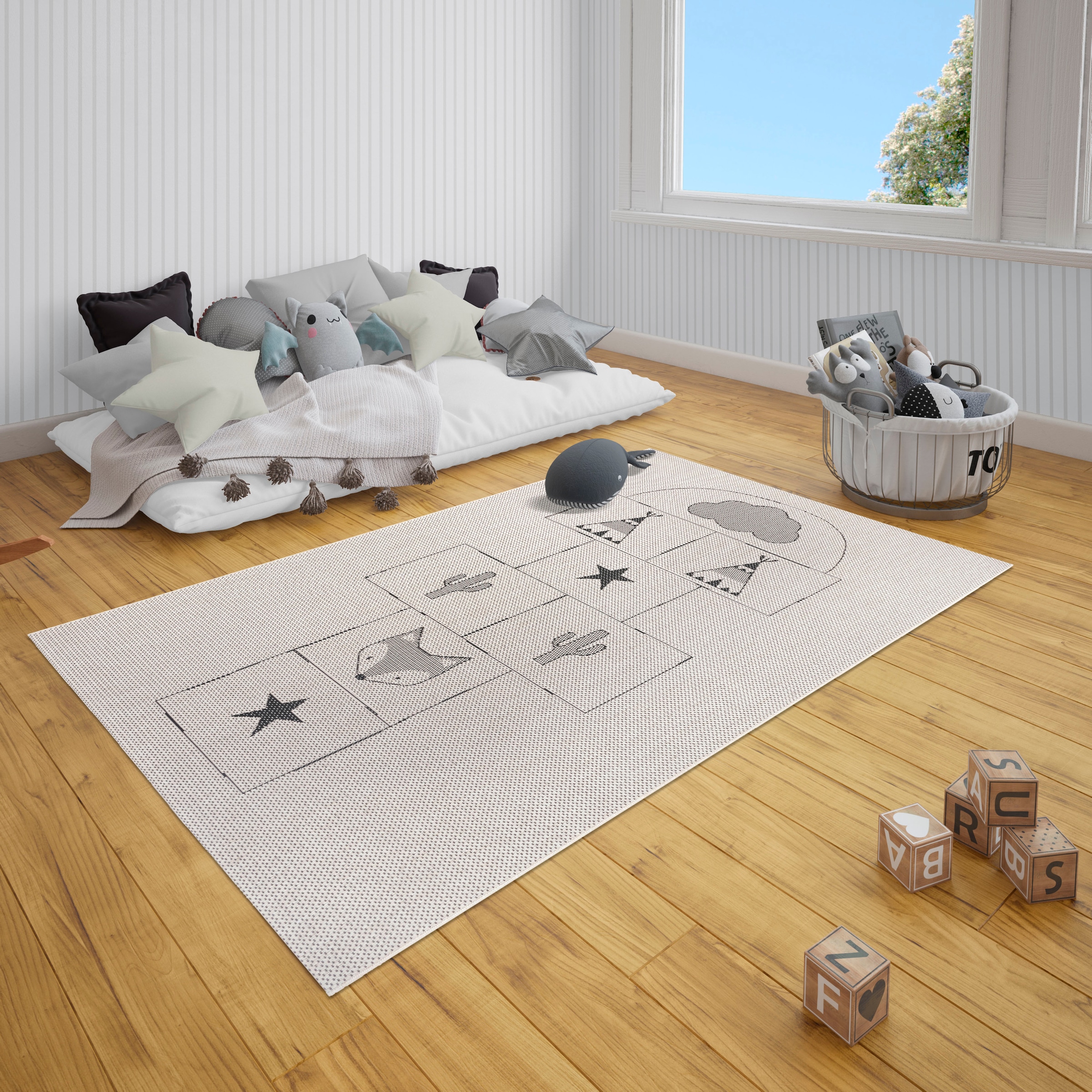 Lüttenhütt Kinderteppich »Ava«, rechteckig, 3 mm Höhe, Spielteppich, Flachgewebe, Hüpfkästchen Himmel & Hölle, Hüpfspiel