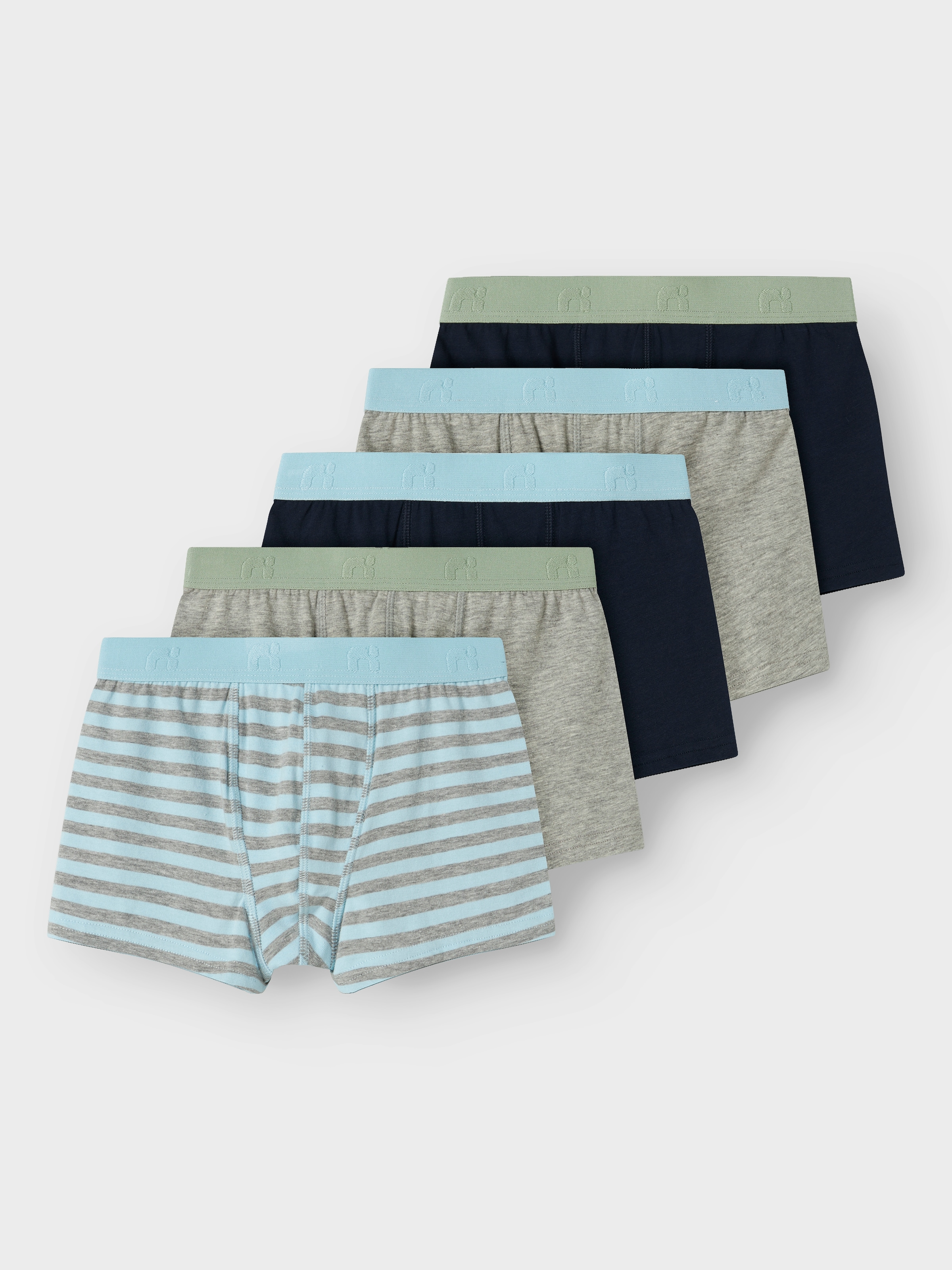 Name It Trunk »NKMBOXER für Jungen mit Logoschriftzug und weichem Bund« Packung, 5 Stk. eng, Jersey, aquamarine, angesetztes Bündchen