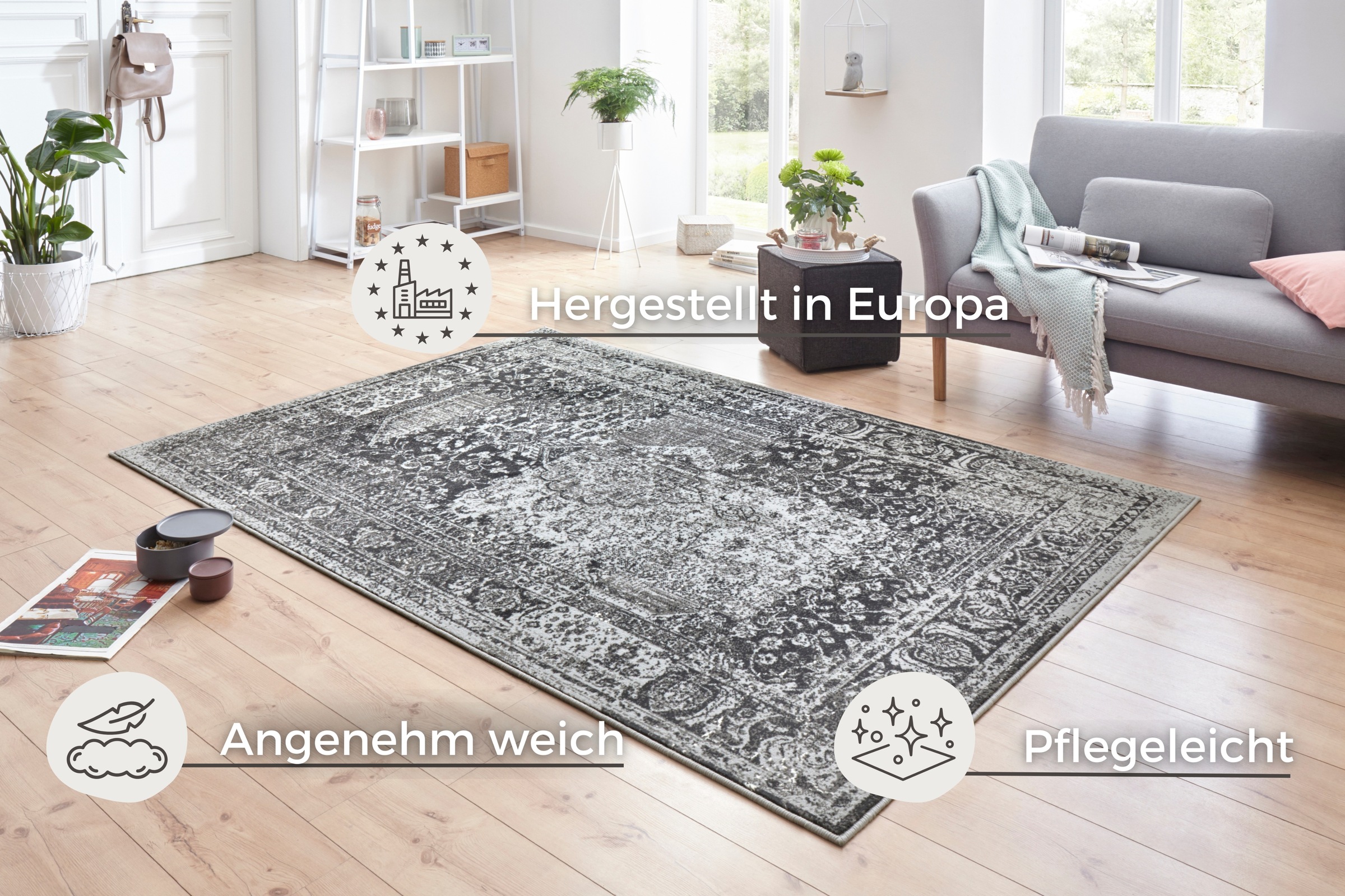 HANSE Home Teppich »Plume«, rechteckig, 9 mm Höhe, Kurzflor, Used-Look, Teppich, Vintage, Esszimmer, Wohnzimmer, Flur