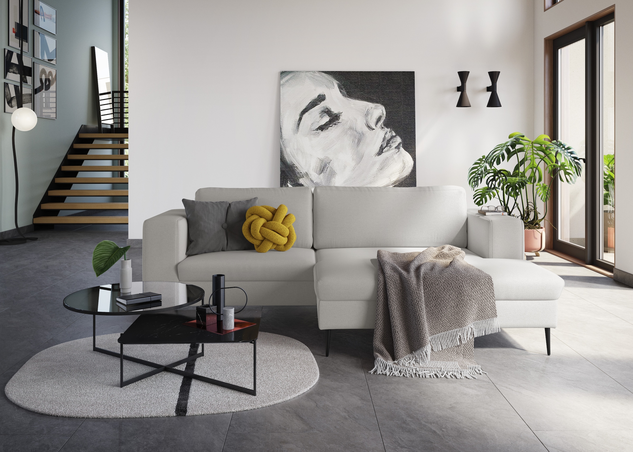 DOMO collection Ecksofa "Modica kompakt und elegant, Breite 244, L-Form" Auch in Cord, Fusshöhe passend für gängige Saugroboter