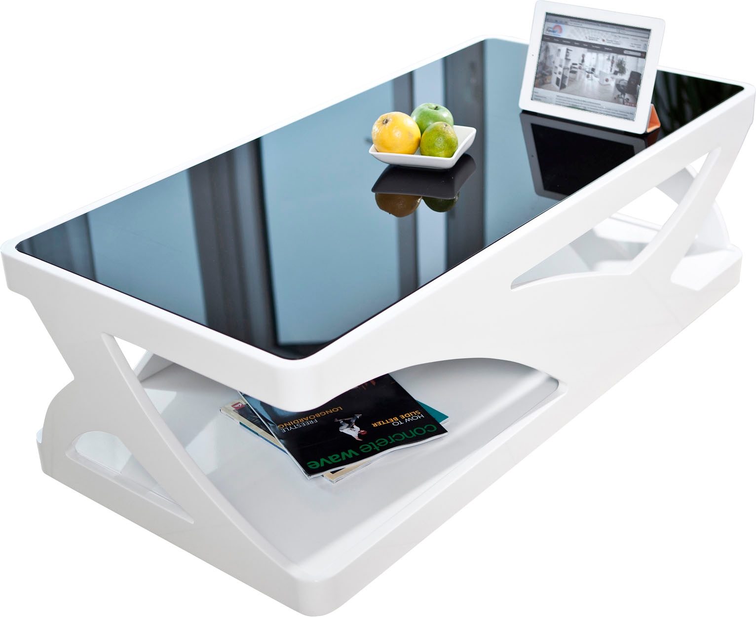 SalesFever Couchtisch »Lacona Couchtisch mit stilvollem Aussehen«, Schwarzglasplatte: Eleganz in Rechteck oder Quadrat