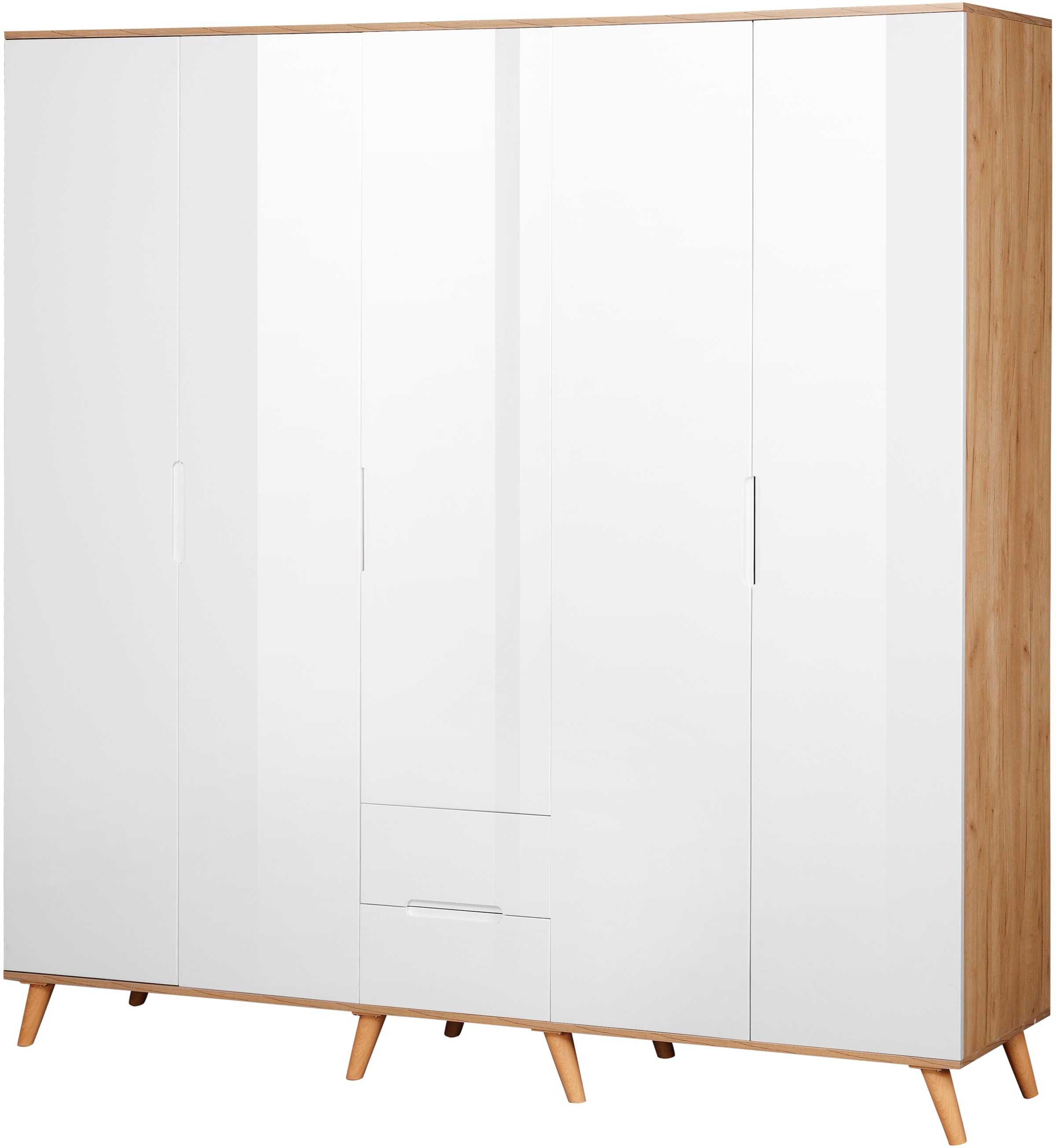 GOODproduct Kleiderschrank »Lund Schlafzimmerschrank Bestseller im skandinavischem Design« Garderobenschrank mit Premium Innenausstattung, Breite 200cm hochglanz