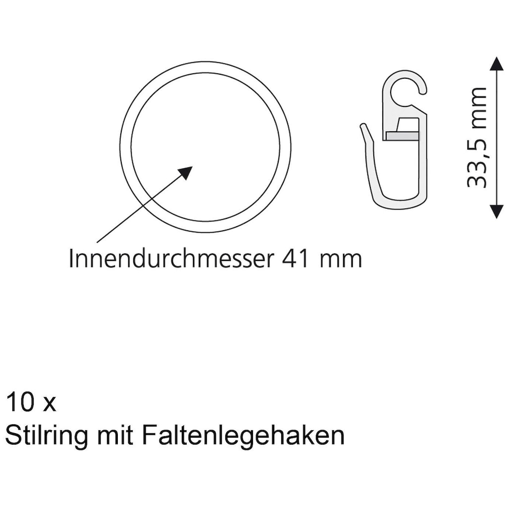 Liedeco Gardinenring, (Packung, 10 St., mit Faltenlegehaken), für Gardinenstangen Ø 28 mm