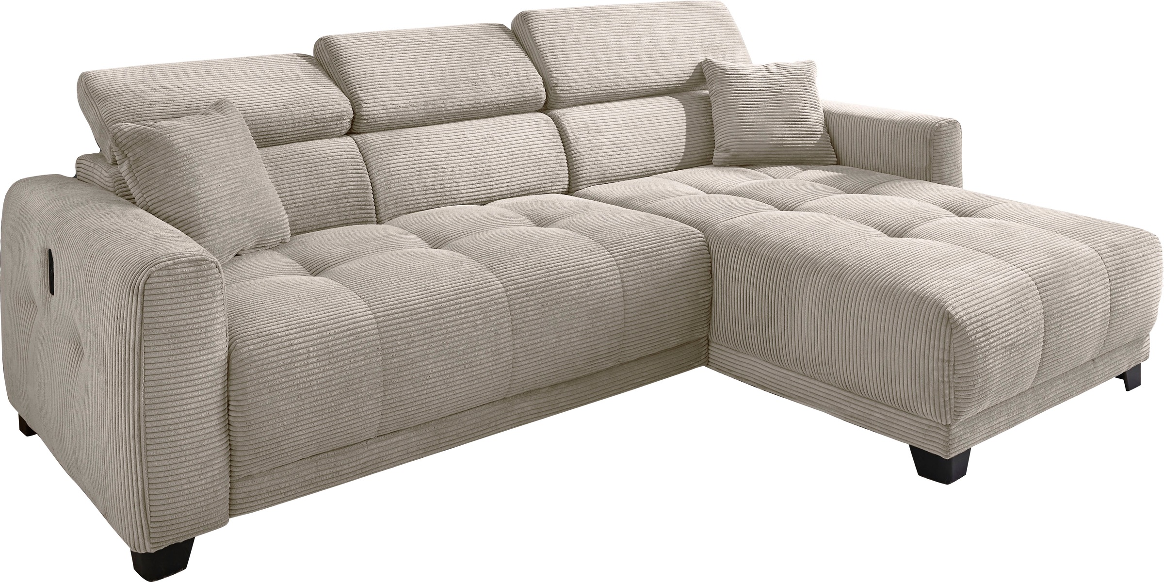 Jockenhöfer Gruppe Ecksofa "Cremona L-Form, B: 263 cm, mit 30 cm elektr. Sitztiefenverstellung" 140kg Belastbarkeit je Sitz, Kopfteilverstellung & USB-Anschluss