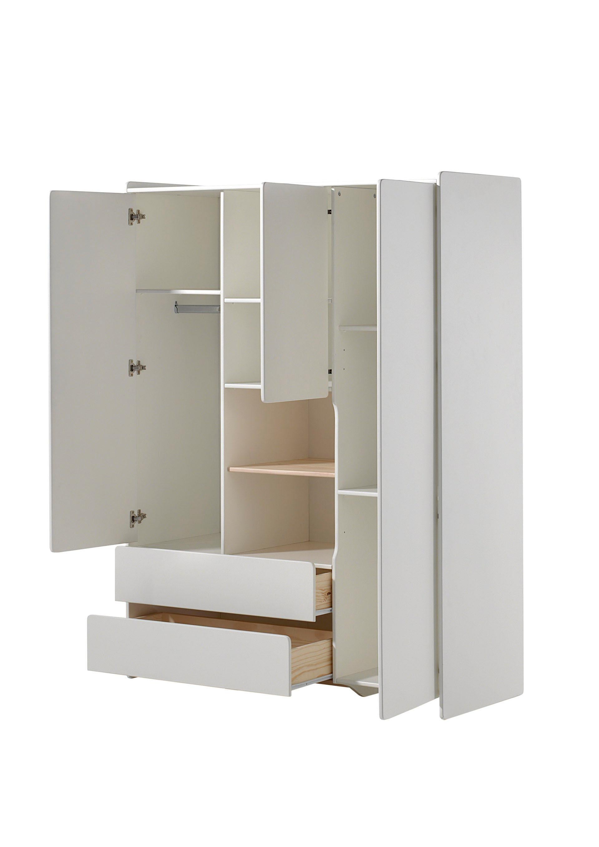 Vipack Kleiderschrank »Kiddy, mit funktioneller Einteilung und 2 Schubladen, stabil gebaut«, (H/T ca. 180x55cm, MDF weiss lackiert, Fachboden Kiefer), MDF-Oberfläche