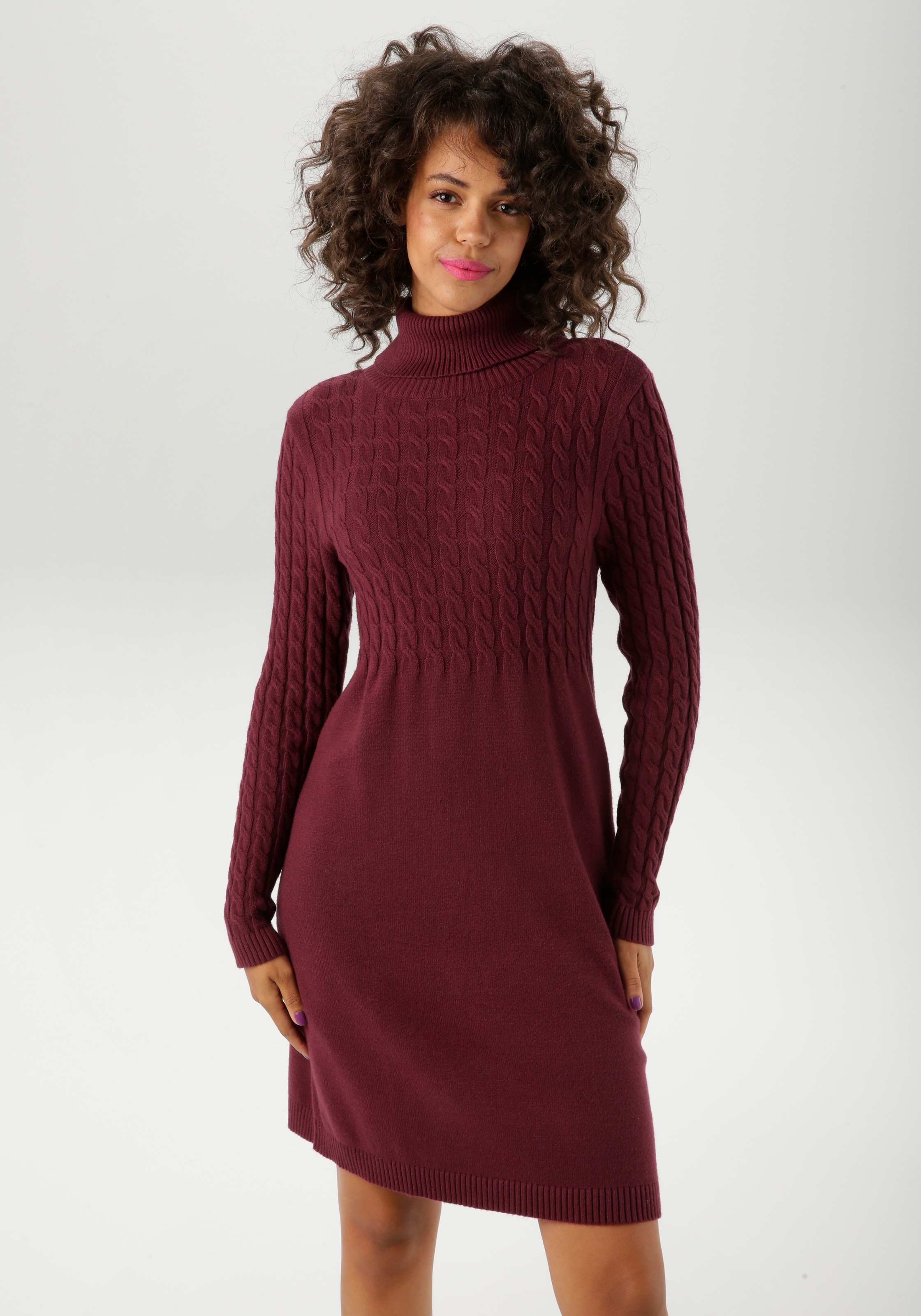 Aniston CASUAL Strickkleid mit Zopfmuster im Oberteil und den langen Ärmeln