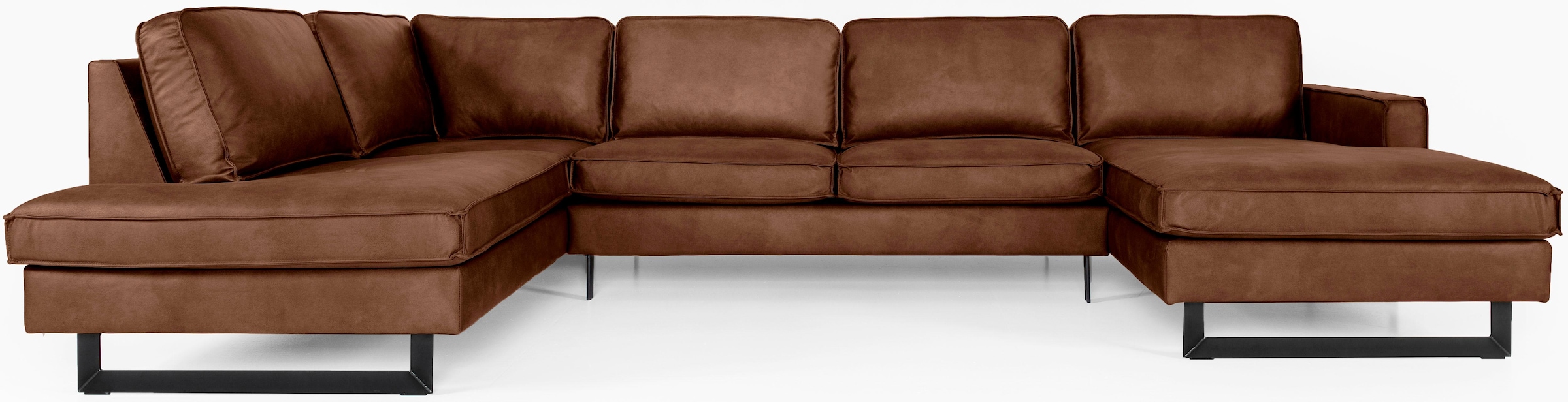 Places of Style Wohnlandschaft »Pinto, 350 cm, U-Form, XXL, mit Ottomanen«, Cord, Chenille, Lederoptik, mit Keder, Metallfüsse, Wellenunterfederung