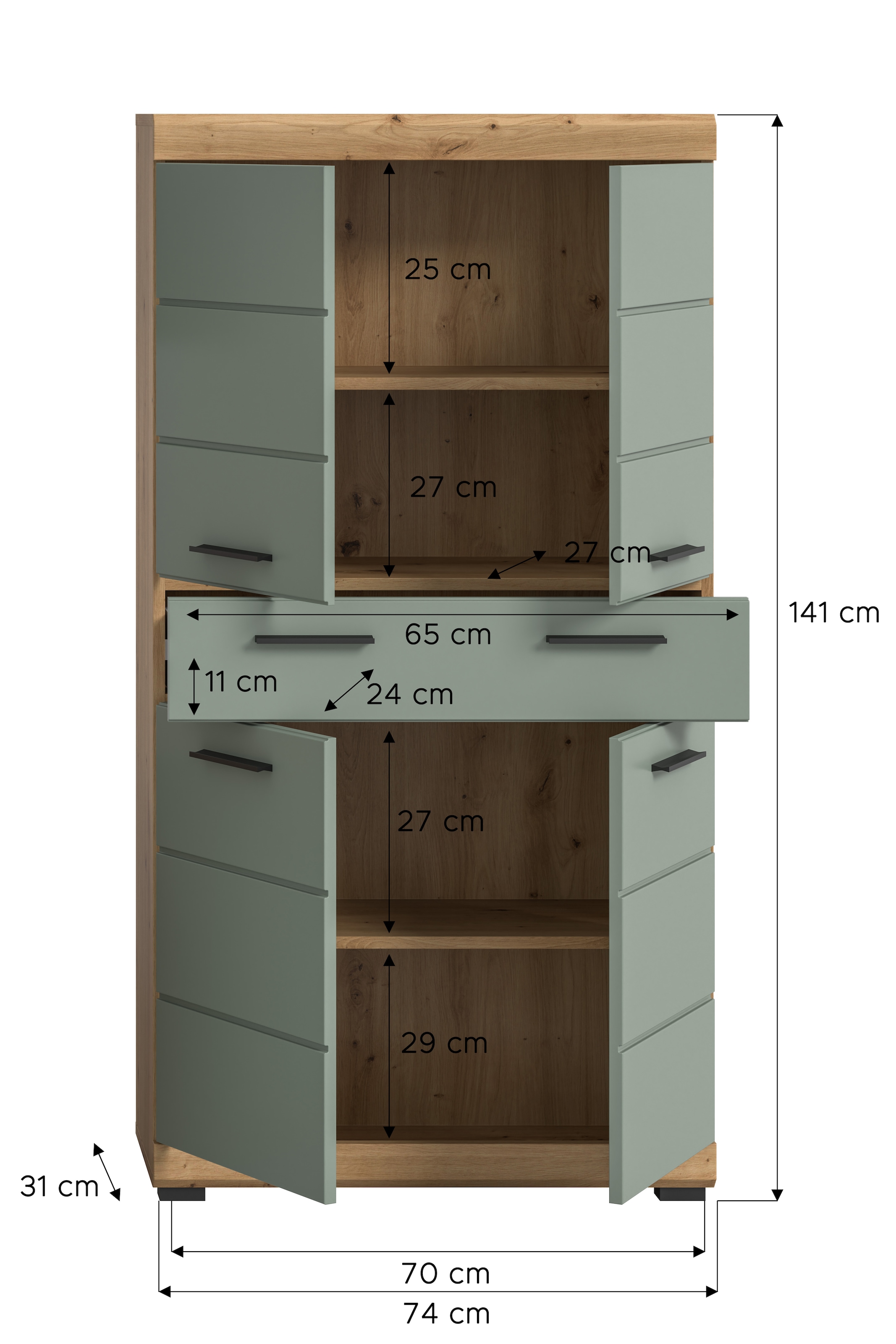 INOSIGN Midischrank »Siena, Breite 74cm, 4 Türen, 1 Schubkasten, 4 Fächer, MDF-Front«, in verschiedenen Farben erhältlich, Badmöbel, Badschrank, Schrank, Bad