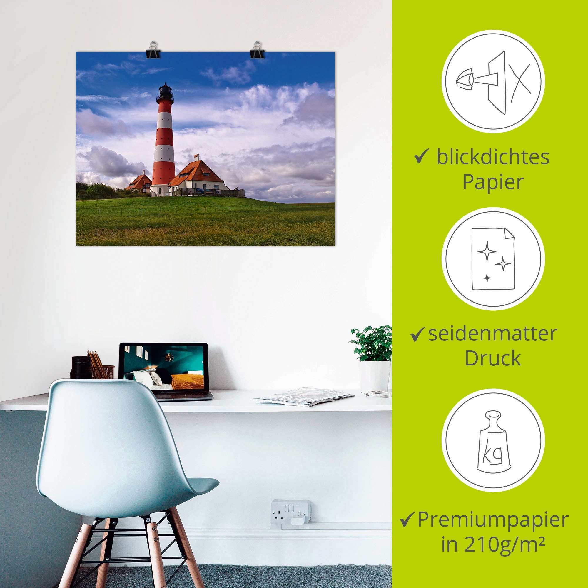 Artland Wandbild »Leuchtturm Westerheversand«, Gebäude, (1 St.), als Leinwandbild, Poster in verschied. Grössen
