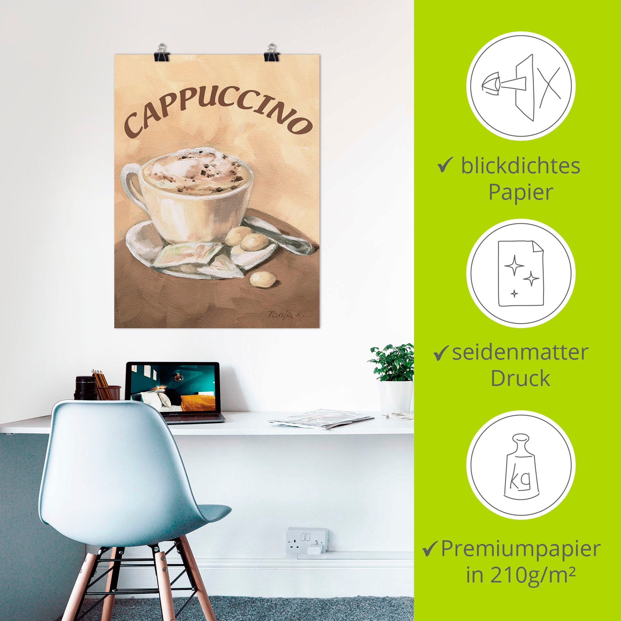 Artland Wandbild »Tasse Cappuccino«, Getränke, (1 St.), als Leinwandbild, Poster, Wandaufkleber in verschied. Grössen