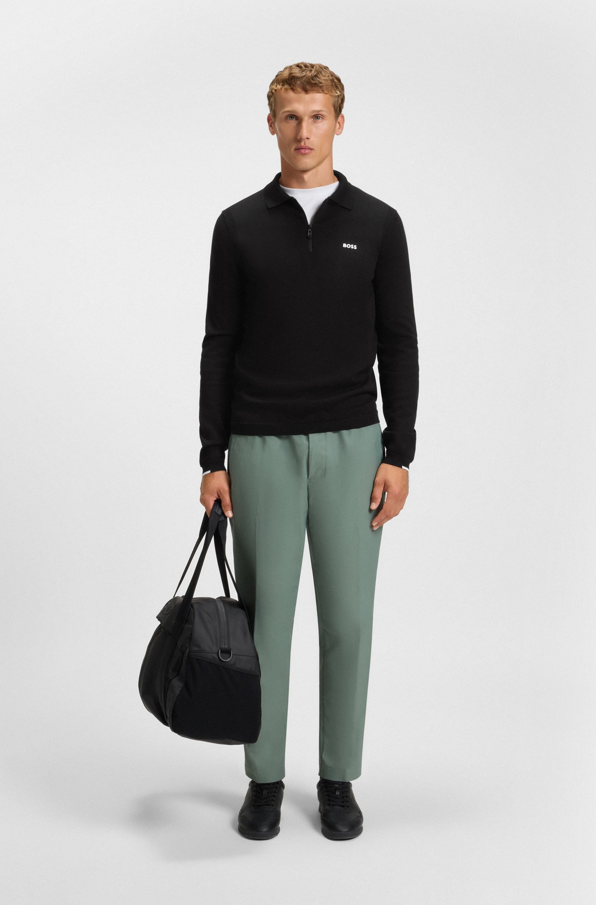BOSS GREEN Strickpullover »KN Ever-X PL«, mit Reissverschluss, regular fit, toniges Logo