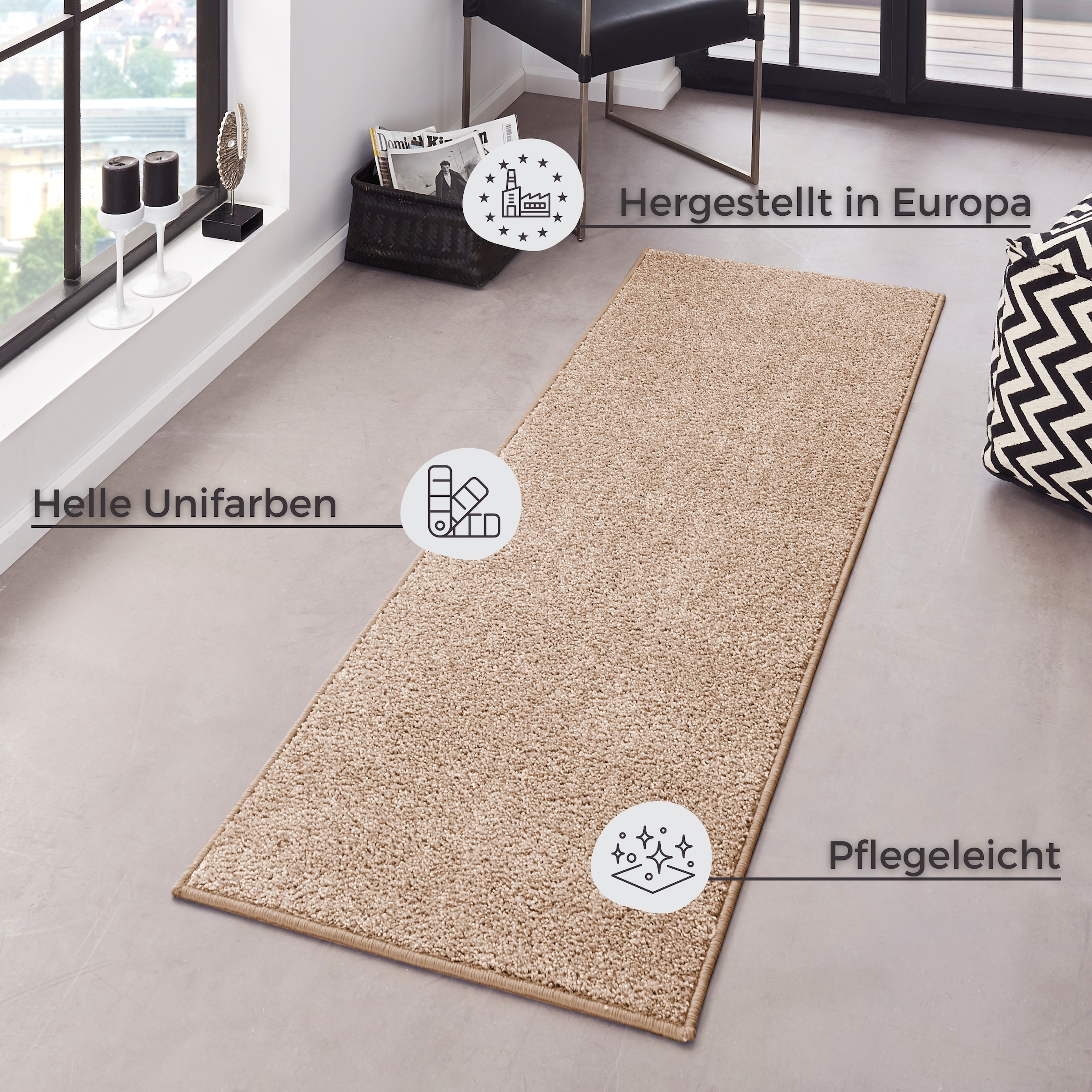 HANSE Home Läufer »Pure 100«, rechteckig, Kurzflor, Unifarben, Teppich, Modern, Wohnzimmer, Kinderzimmer, Flur