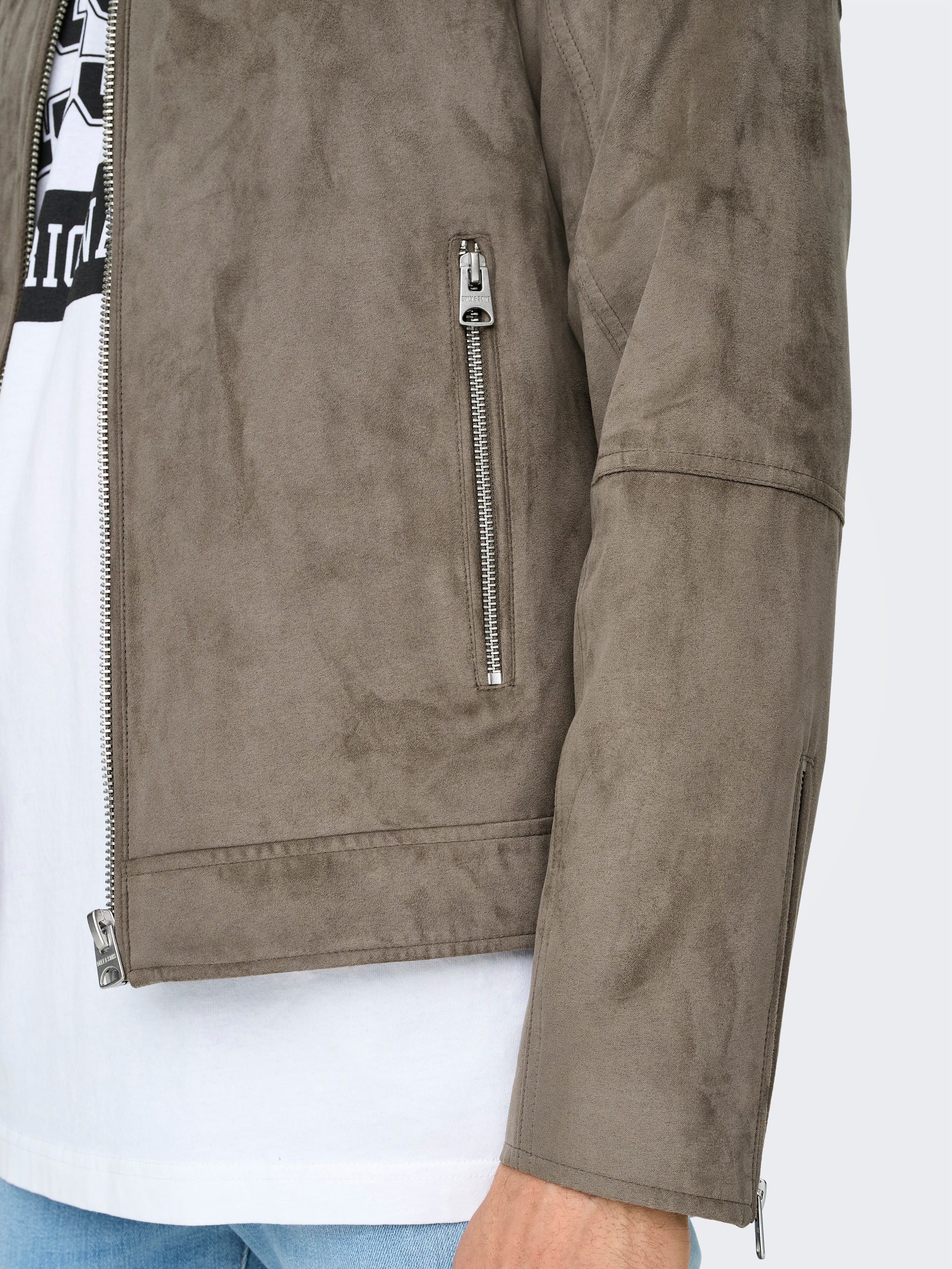 ONLY & SONS Lederimitatjacke »ONSGUS FAUX SUEDE RACER JACKET OTW NOOS«, ohne Kapuze