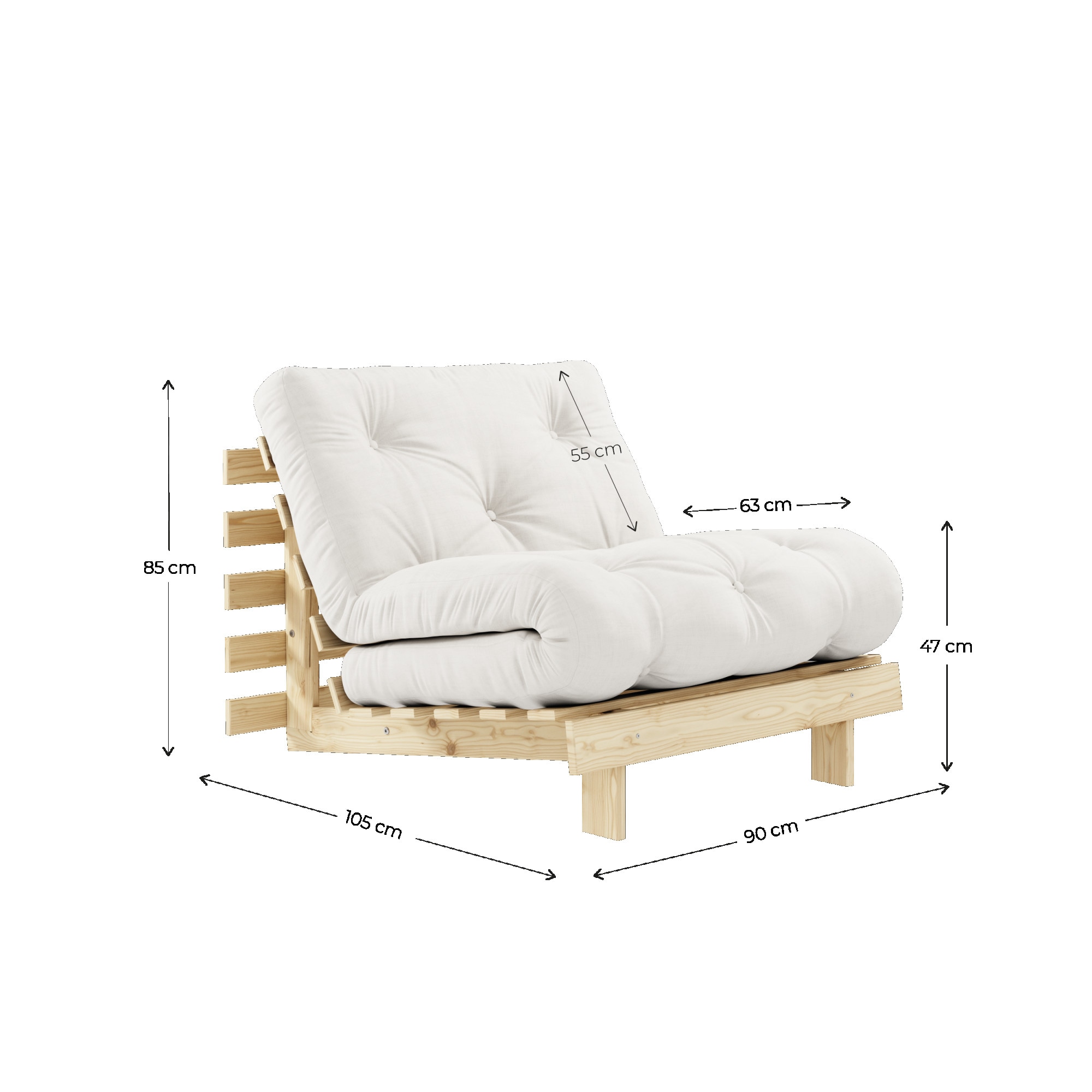Karup Design Daybett »Daybett Roots Schlafsofa – Gästebett & Sofa aus FSC®-Kiefer«, Inkl. Futonmatratze, in mehreren Grössen & Farben erhältlich