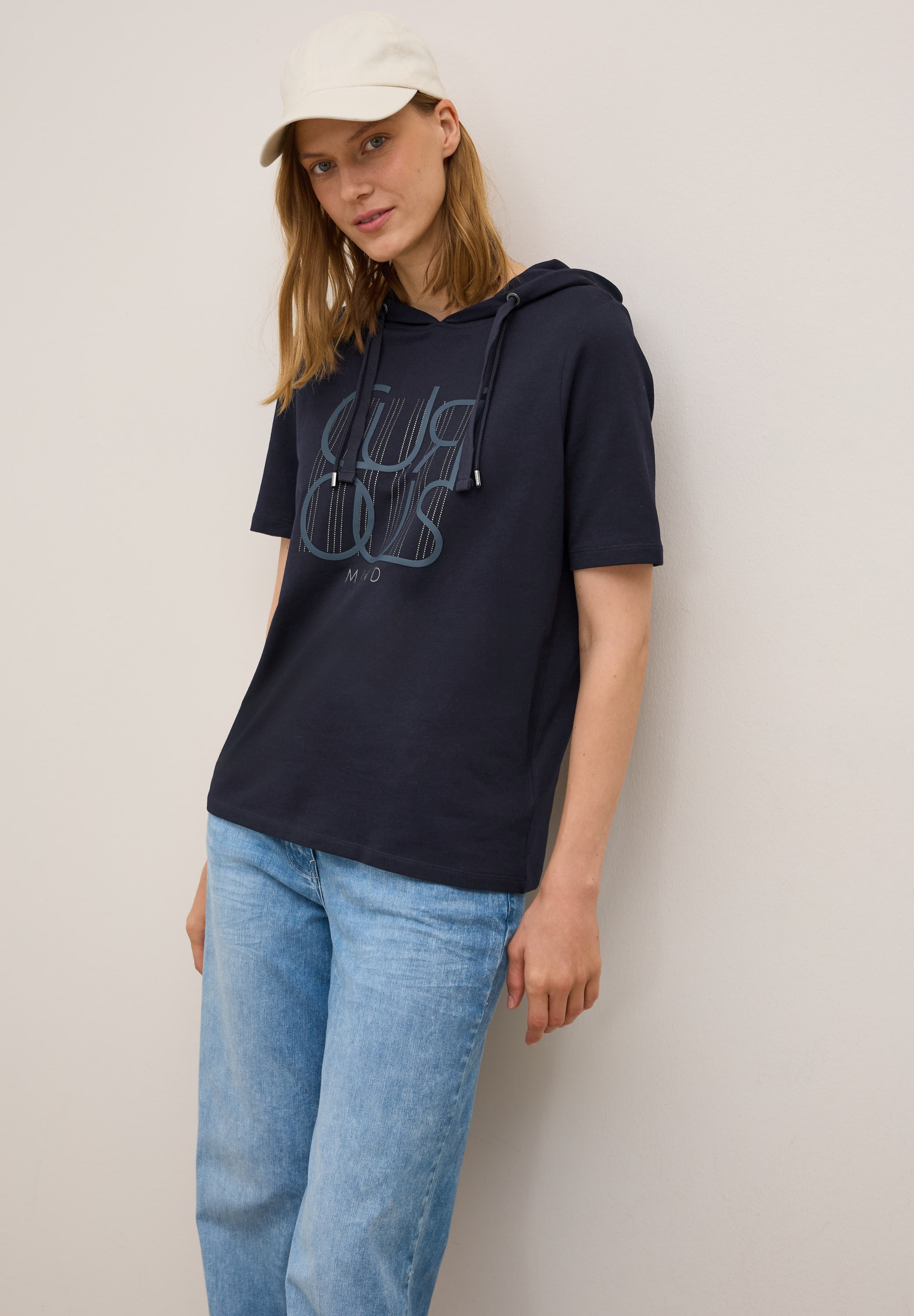 Cecil Kapuzensweatshirt, Halbarm-Shirt mit Glitzer-Print und Kapuze