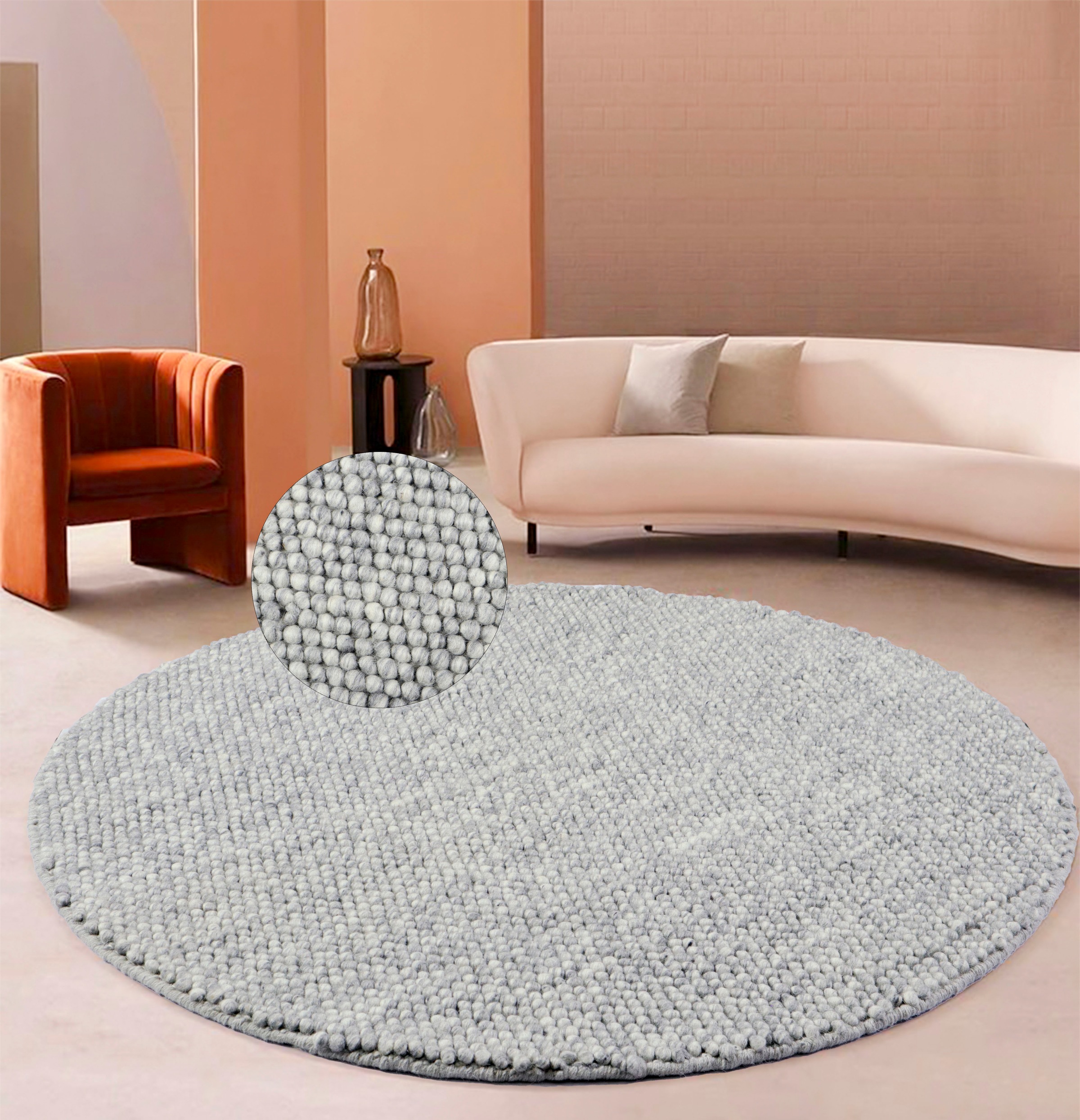 LeGer Home by Lena Gercke Teppich »Ainhoa, handgewebt, Wolle«, rund, 12 mm Höhe, Teppich, Wohnzimmer, Schlafzimmer, Esszimmer