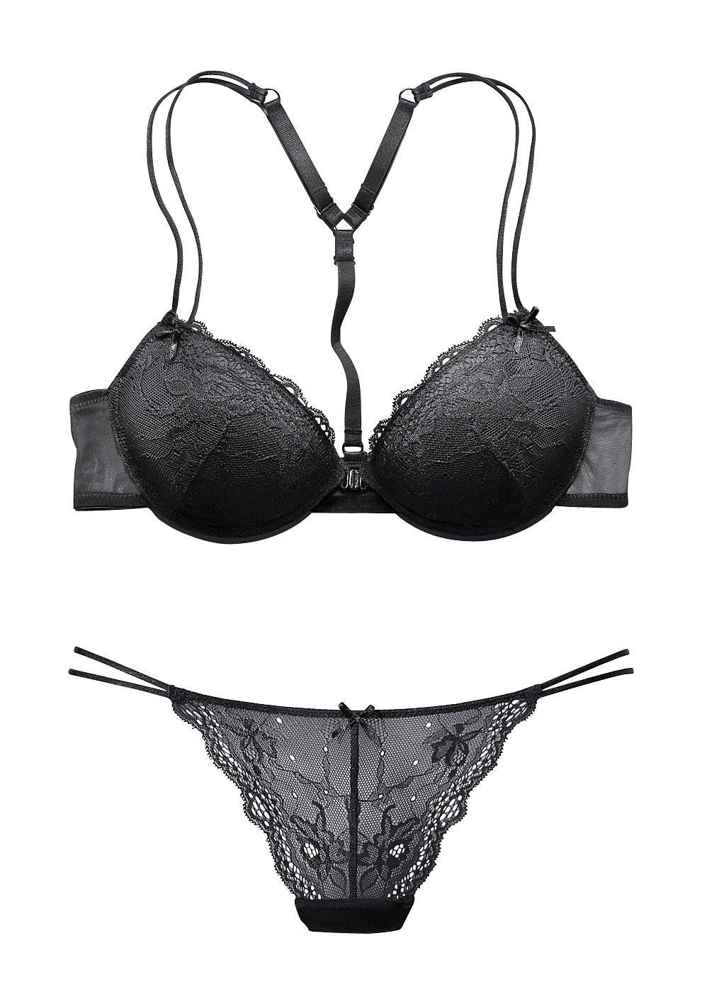 Melrose Set: Push-up-BH mit String, 2 mit Racerback-Trägern und Vorderverschluss, sexy Dessous