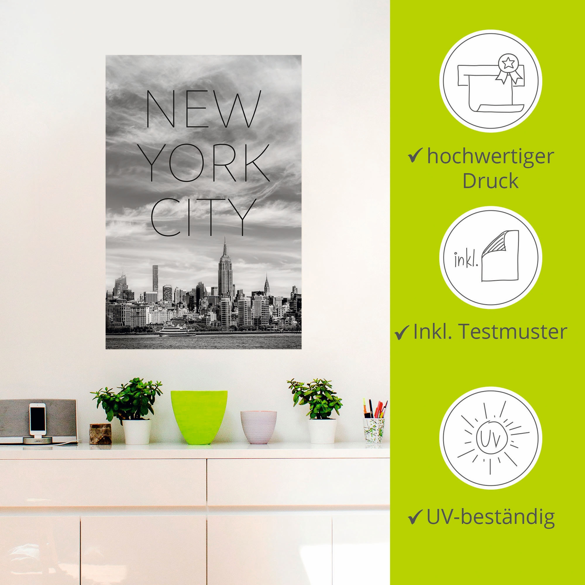 Wandaufkleber oder Manhattan«, St.), | als Midtown bestellen Grössen Poster New Jelmoli-Versand Artland Wandbild »NYC Alubild, (1 Leinwandbild, in versch. online York,