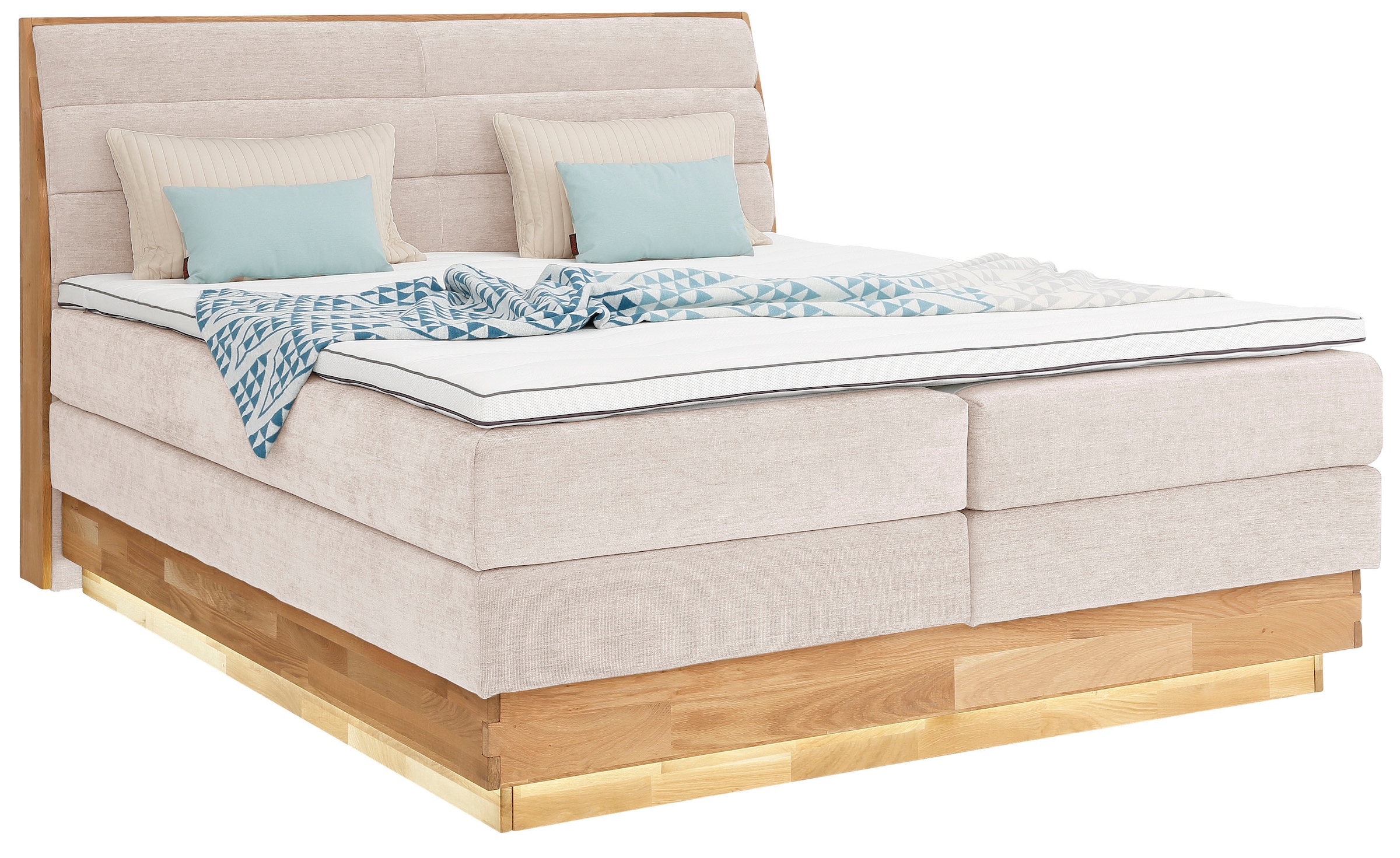 GOODproduct Boxspringbett, LED-Beleuchtung, mit zertifizierten, recycelten Bezugsstoffen