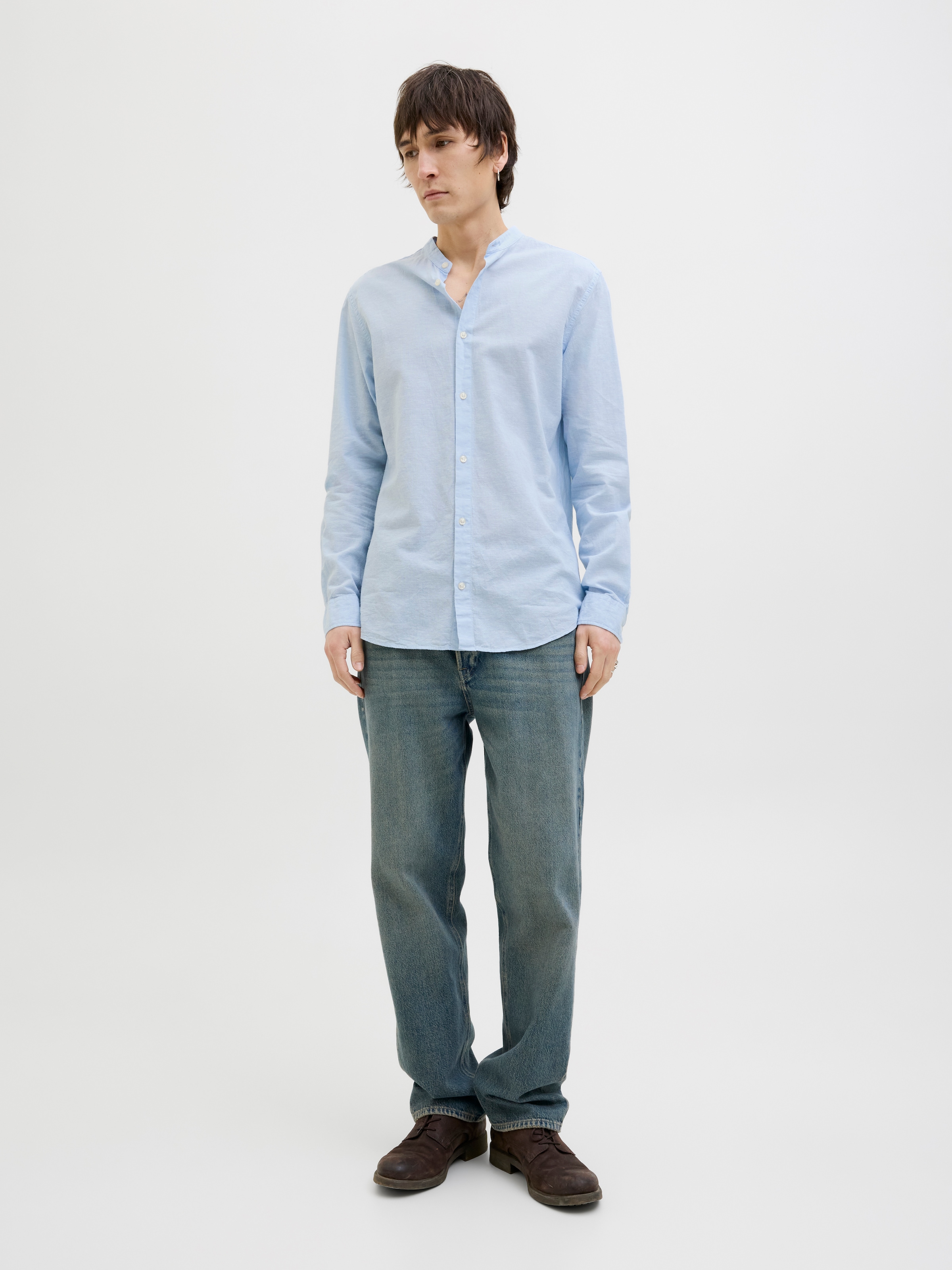 Jack & Jones Langarmhemd »JJEBREEZE BAND SHIRT LS SN«, mit Bandkragen
