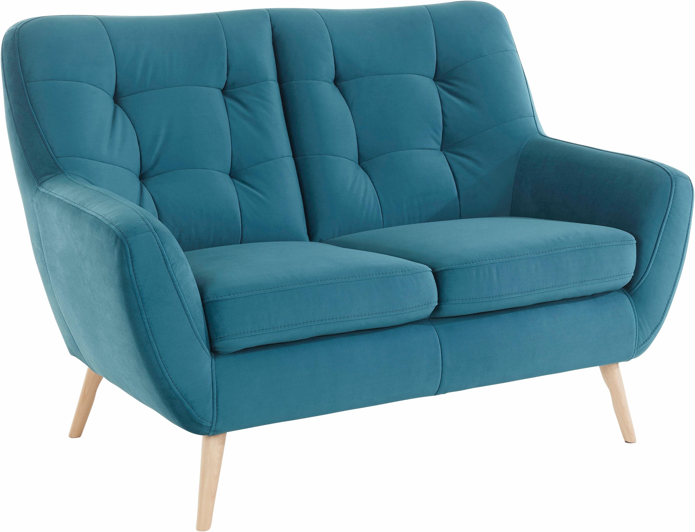 exxpo - sofa fashion 2-Sitzer »Scandi, bequem, aufwendige Rückenpolsterung für mehr Sitzkomfort«, akuelle Farben in hochwertige Bezugsqualitäten, Holzfuss