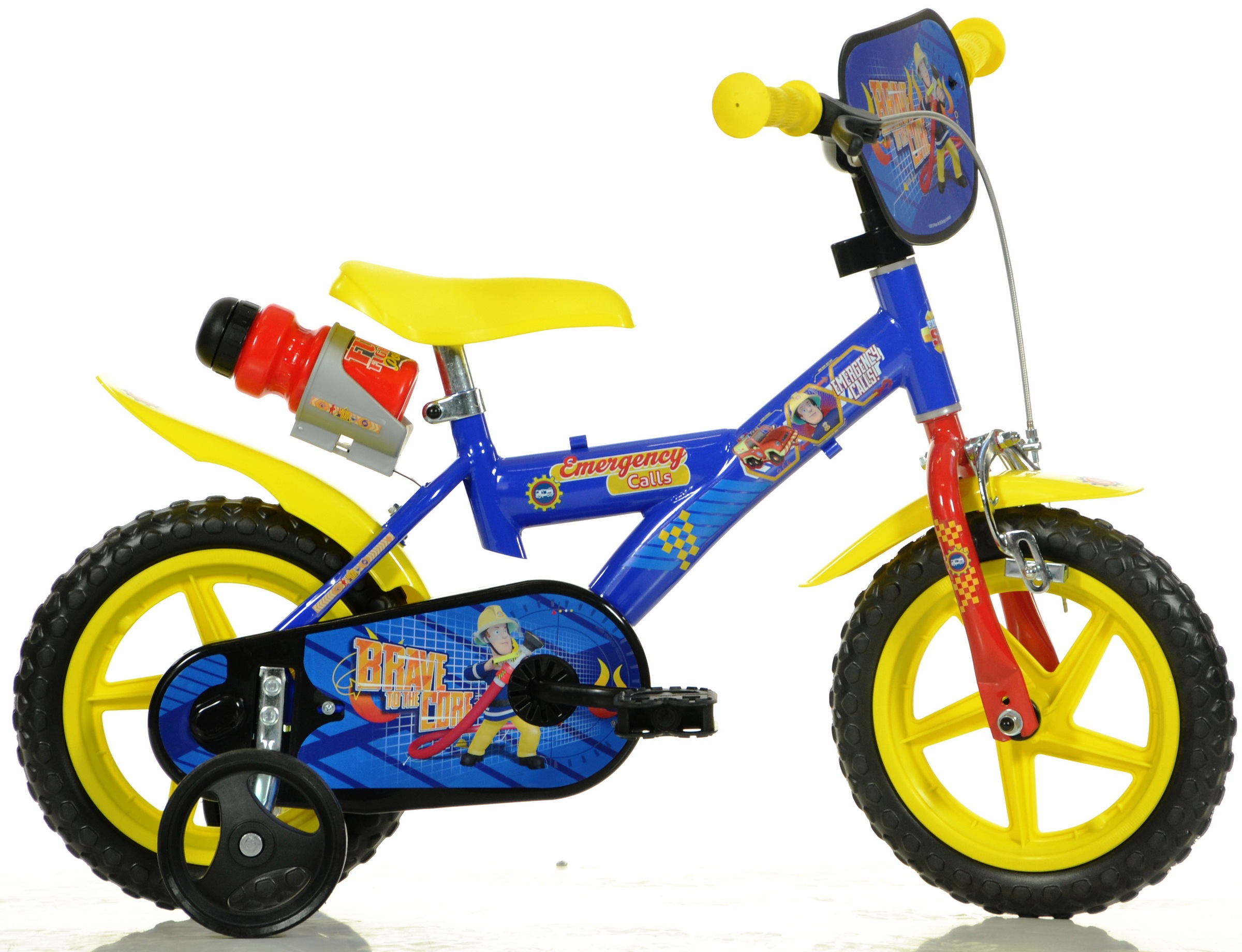 Dino Bikes Kinderfahrrad "12" Feuerwehrmann Sam stabiler Stahl-Rahmen, Stützräder, kindgerecht" 1 Gang mit Stützrädern, Trinkflasche und Frontschild