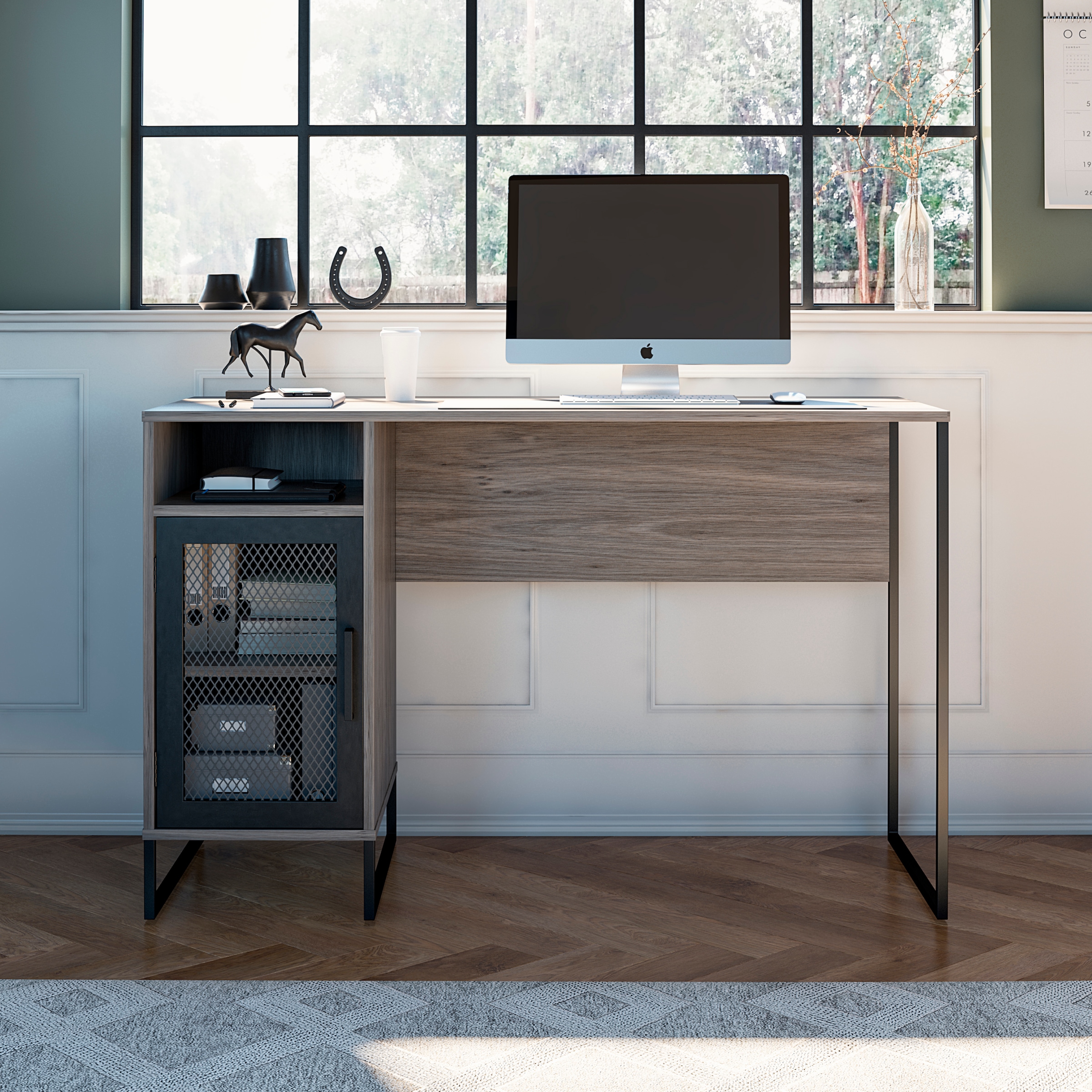 Dorel Home Schreibtisch »Purdue«, (1 St.), Tür mit Magnetverschluss, Gestell aus Metall, Höhe 76,5 cm