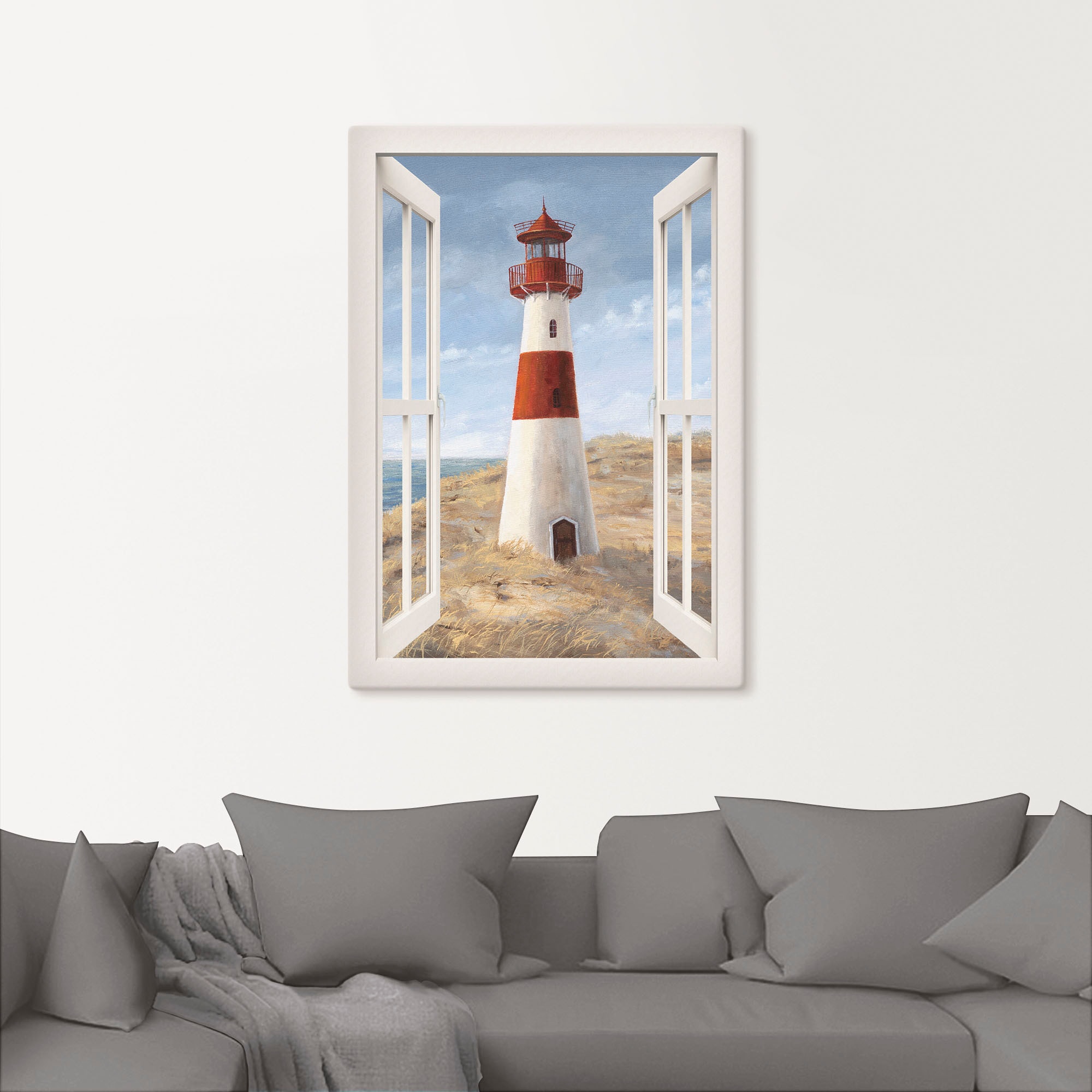 Artland Wandbild »Leuchtturm I Fensterblick«, Gebäude, (1 St.), als Alubild, Outdoorbild, Leinwandbild, Poster in verschied. Grössen